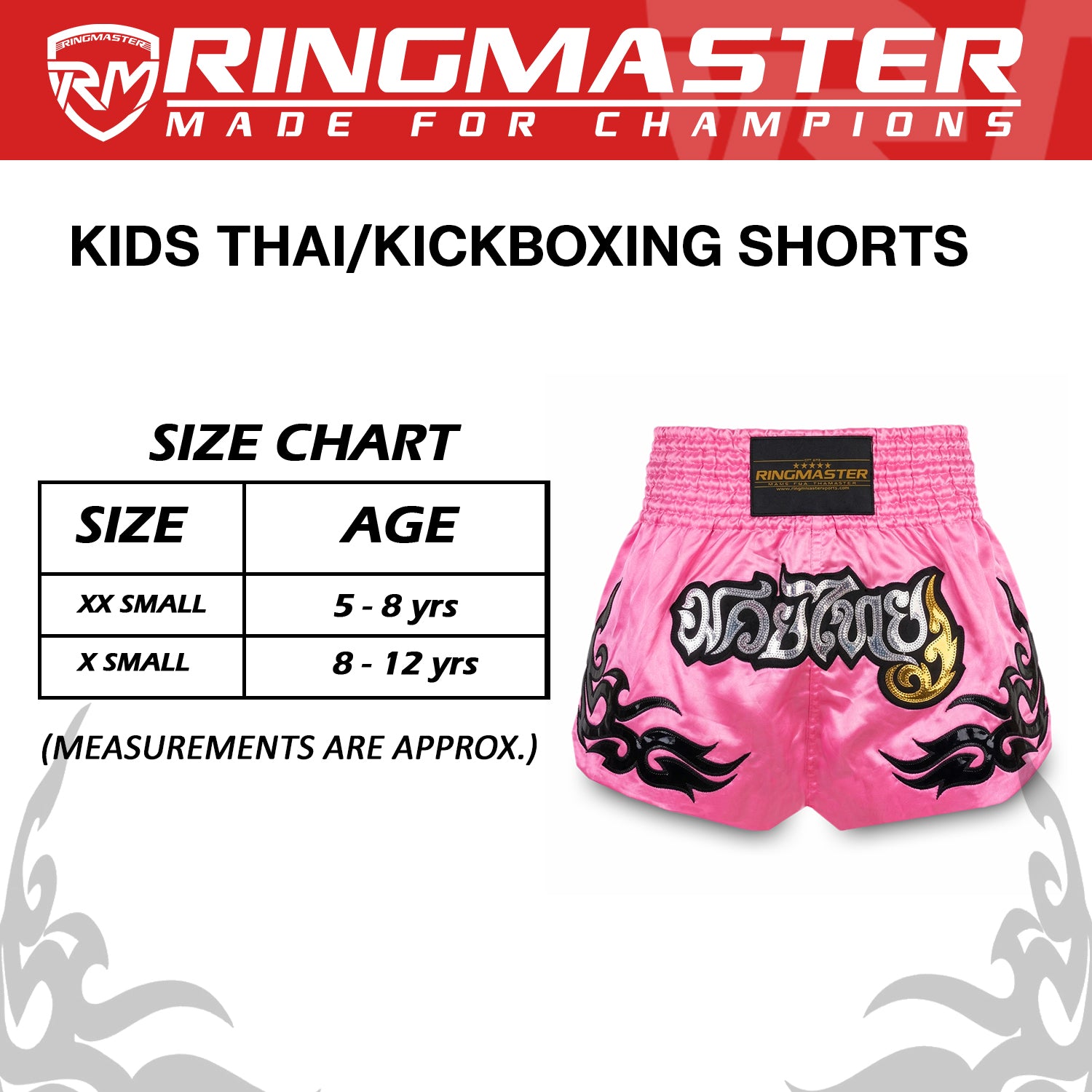 Kids Muay Thai shorts worn during Muay Thai pad training session