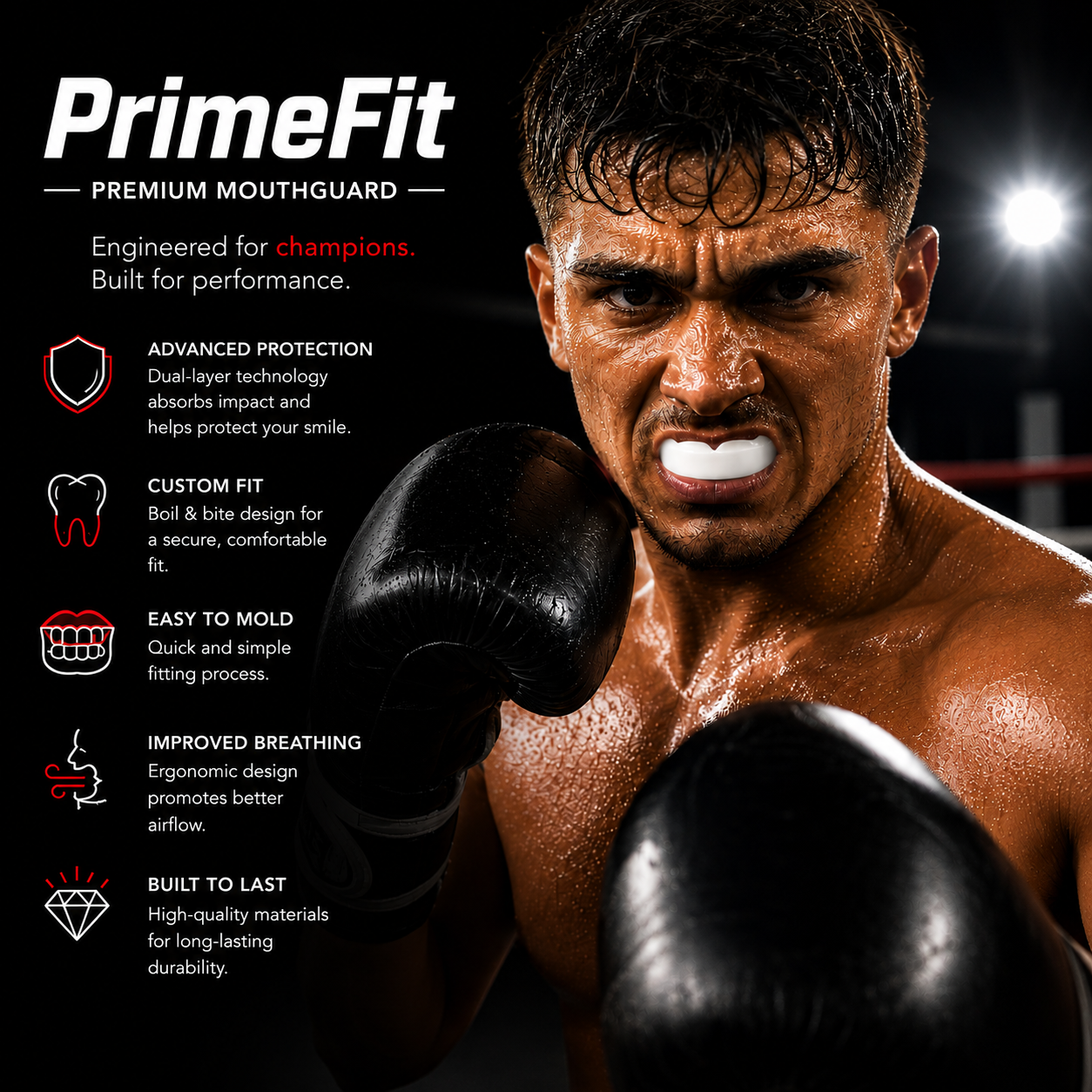 RingMaster Prime-Fit white mouthguard used during boxing and MMA training