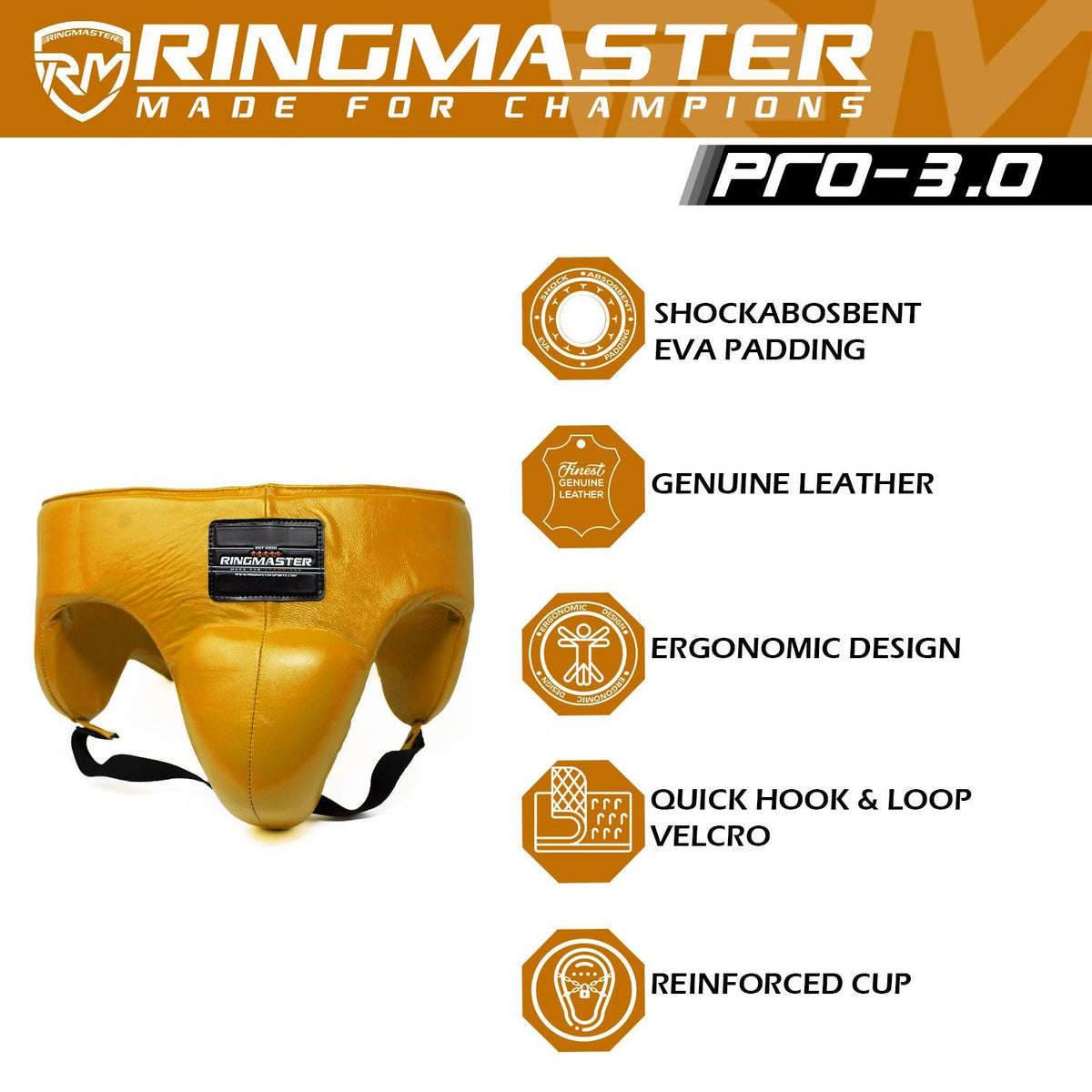 RingMaster Sports Pro Series gold boxing groin protector