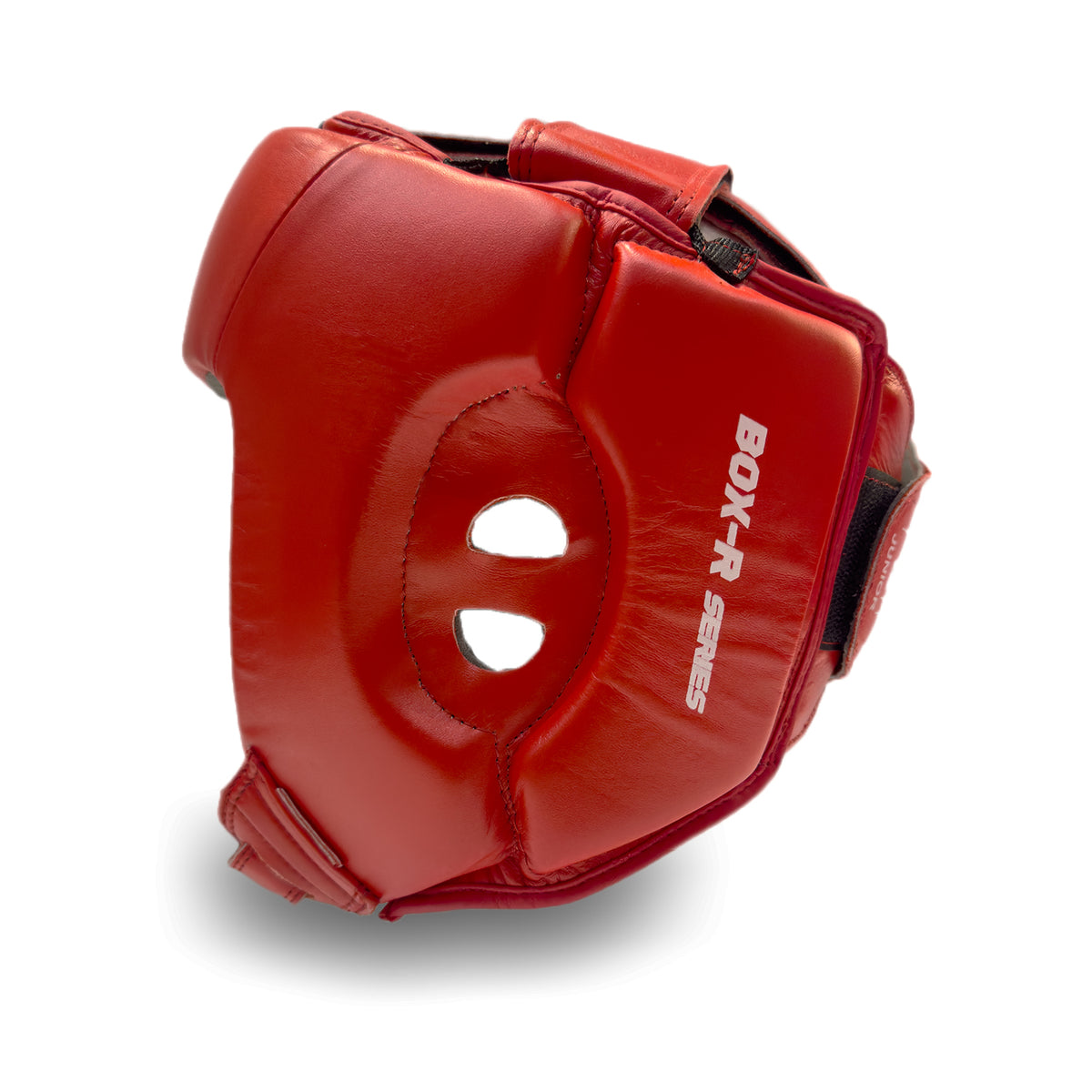 RingMaster Sports red genuine leather open face boxing headgear