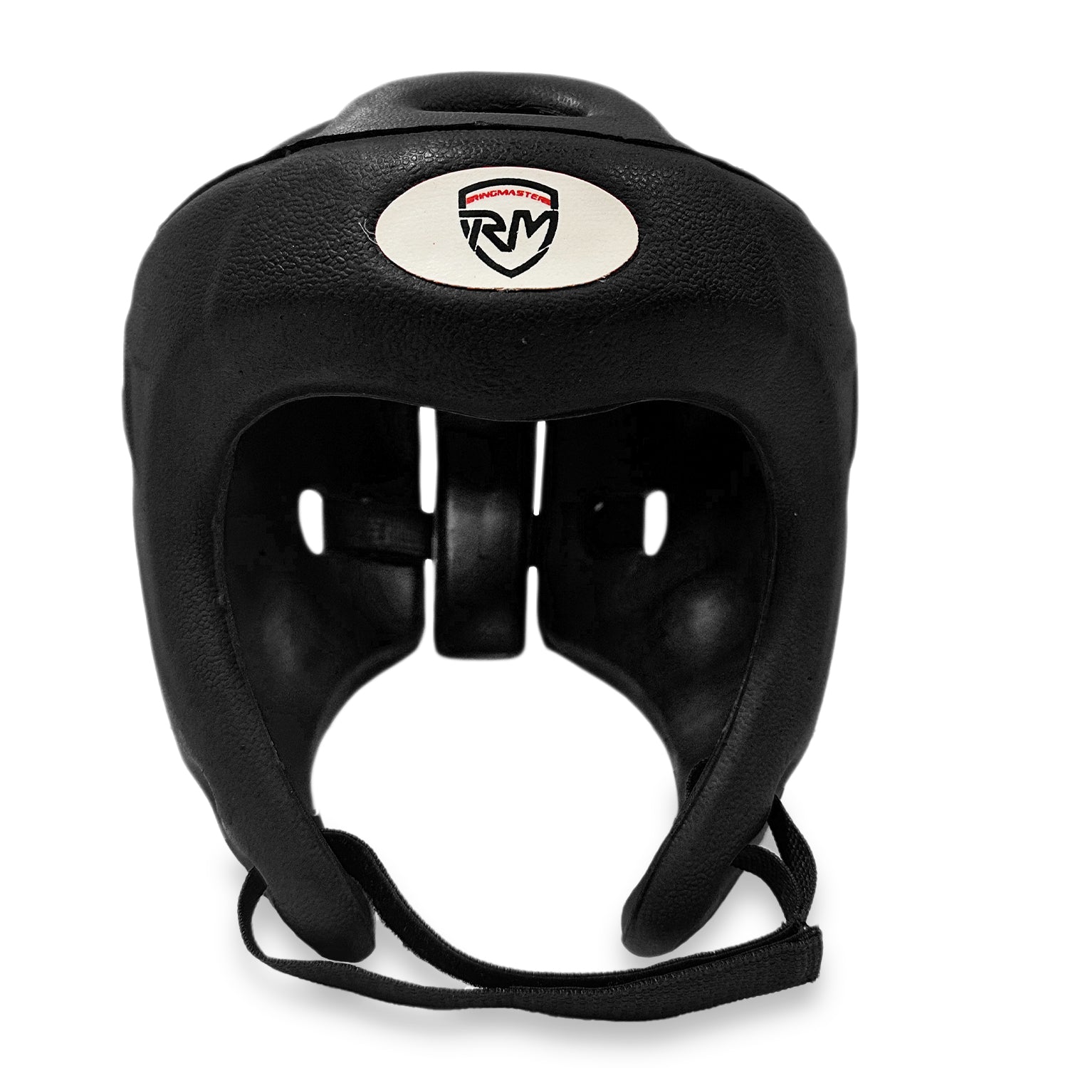 Black RingMaster Sports Open Face Martial Arts Headguard for boxing and K1 protection.