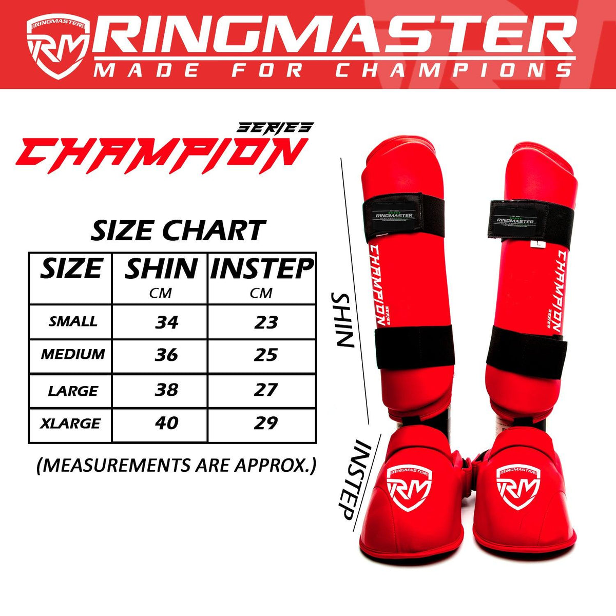 RingMaster Sports synthetic leather Karate shin guards