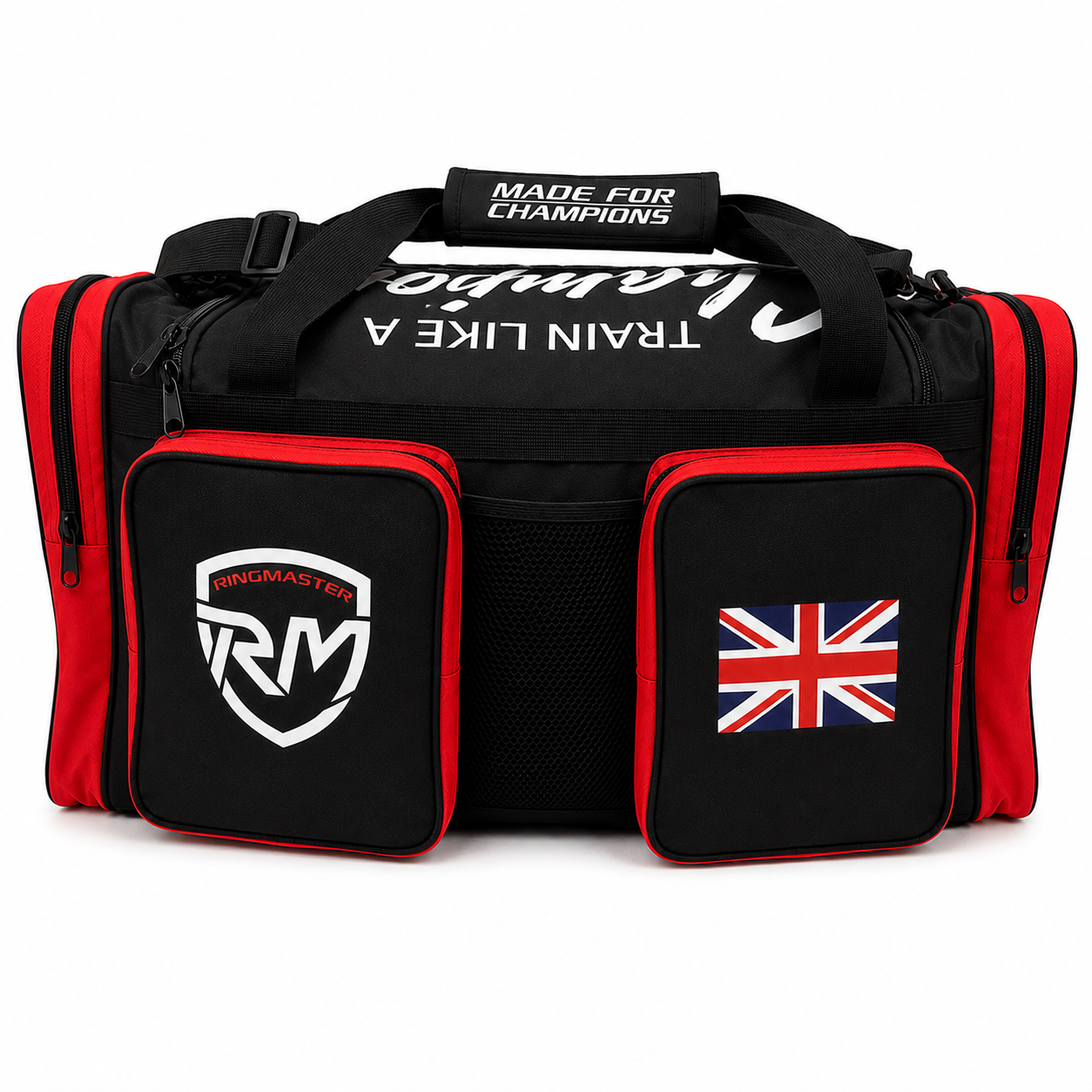 Front pocket detail on RingMaster large gym equipment bag Union Jack