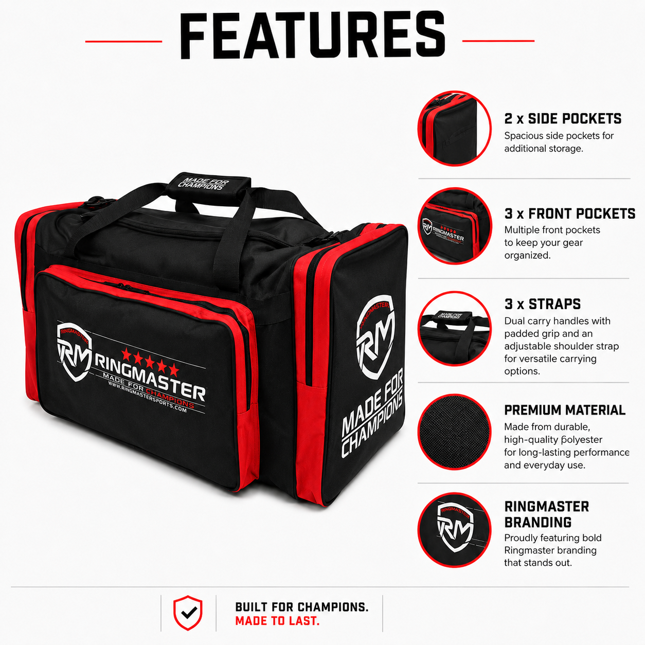 Top opening view of RingMaster large training equipment bag main compartment