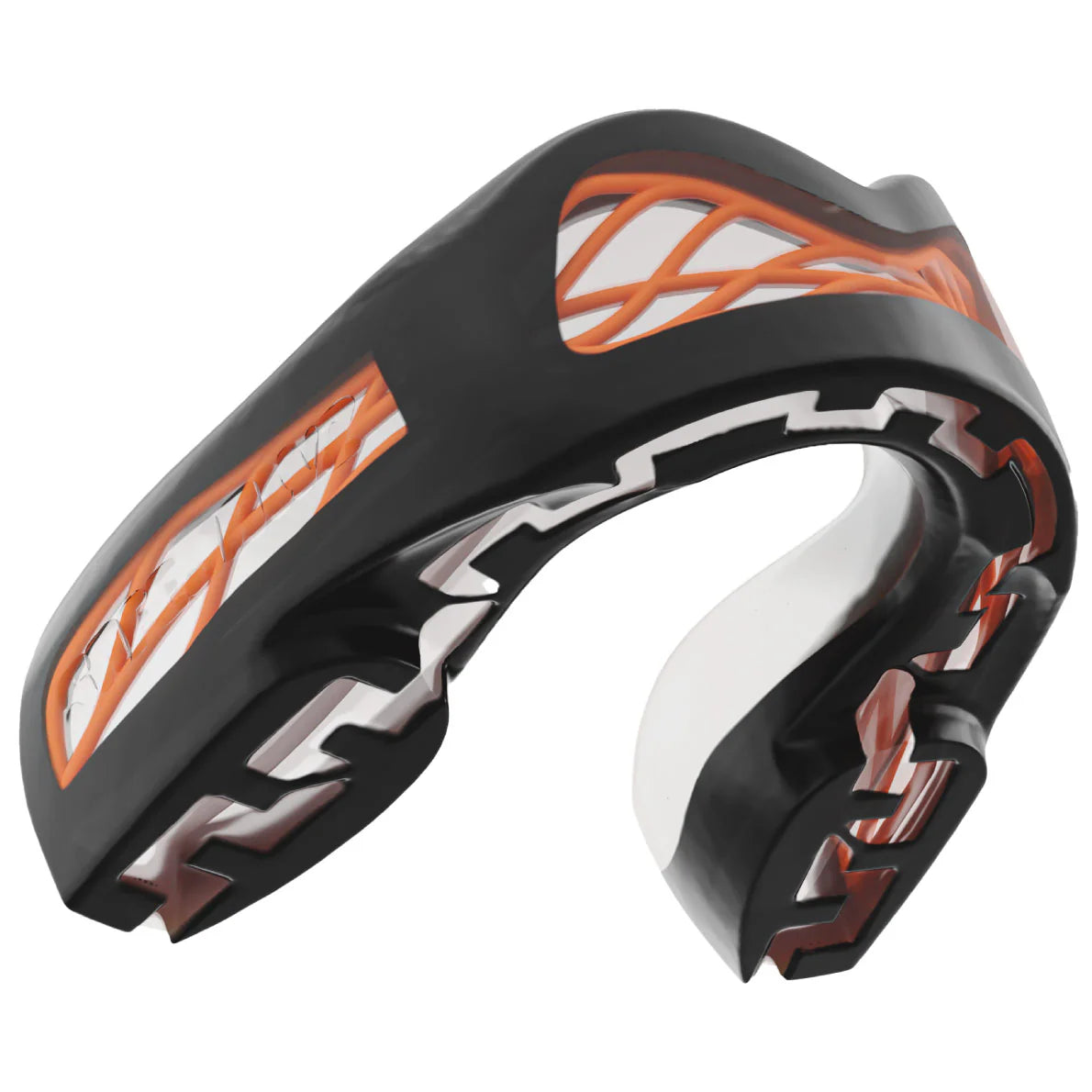 SAFEJAWZ Nitro Mouthguard in black and red colour featuring triple-layer shock absorption and antimicrobial protection.
