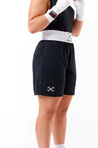 Sting Mettle Black boxing shorts with breathable mesh panelling for ventilation and moisture control.