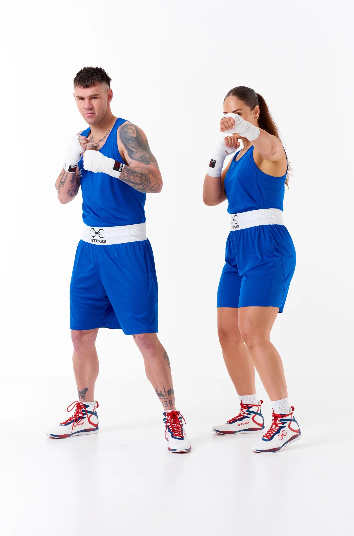 Unisex Sting Mettle Blue boxing shorts suitable for men and women, designed for training and competition.