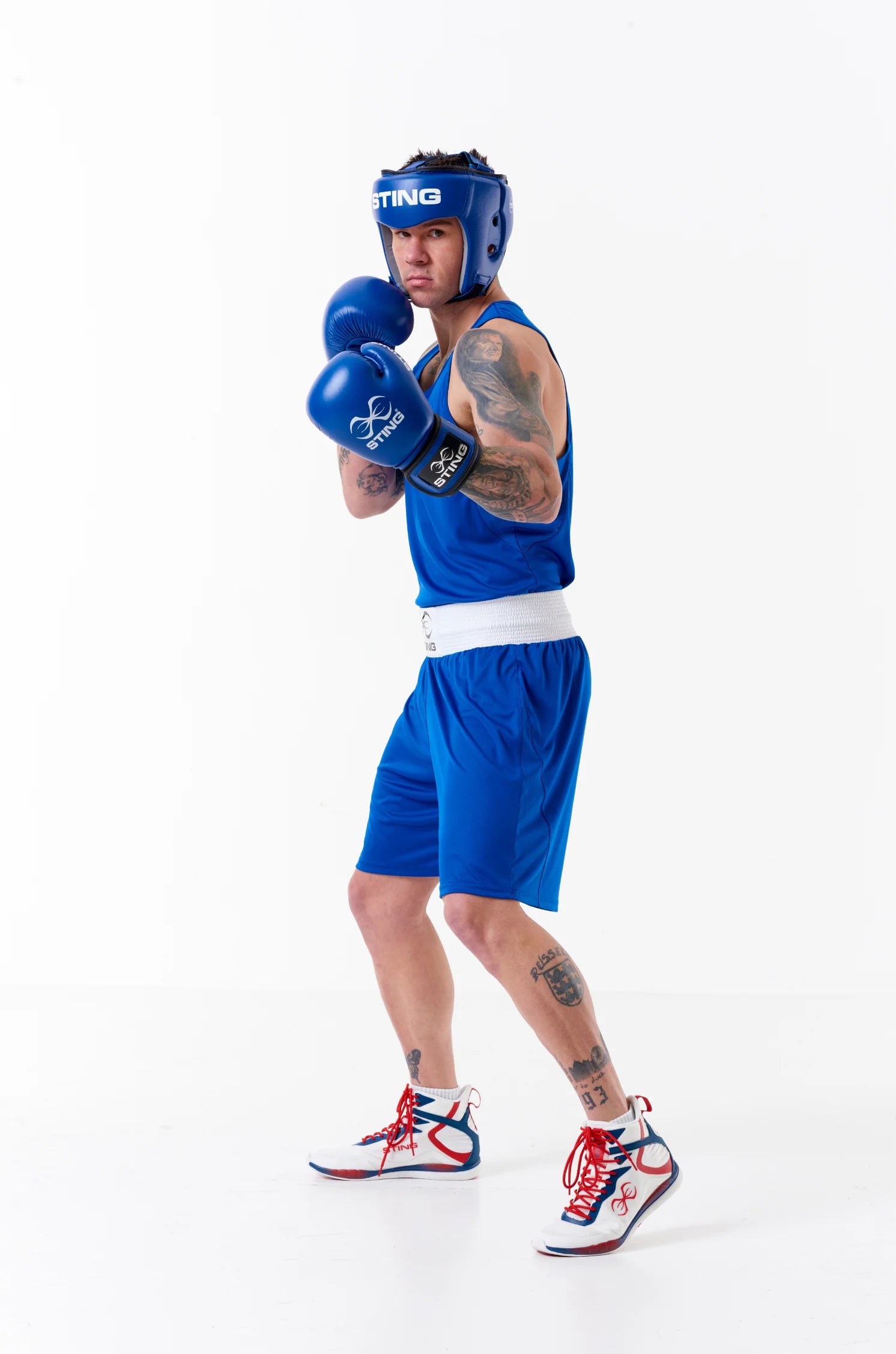 Sting Mettle Blue boxing singlet for men, suitable for training and competition.