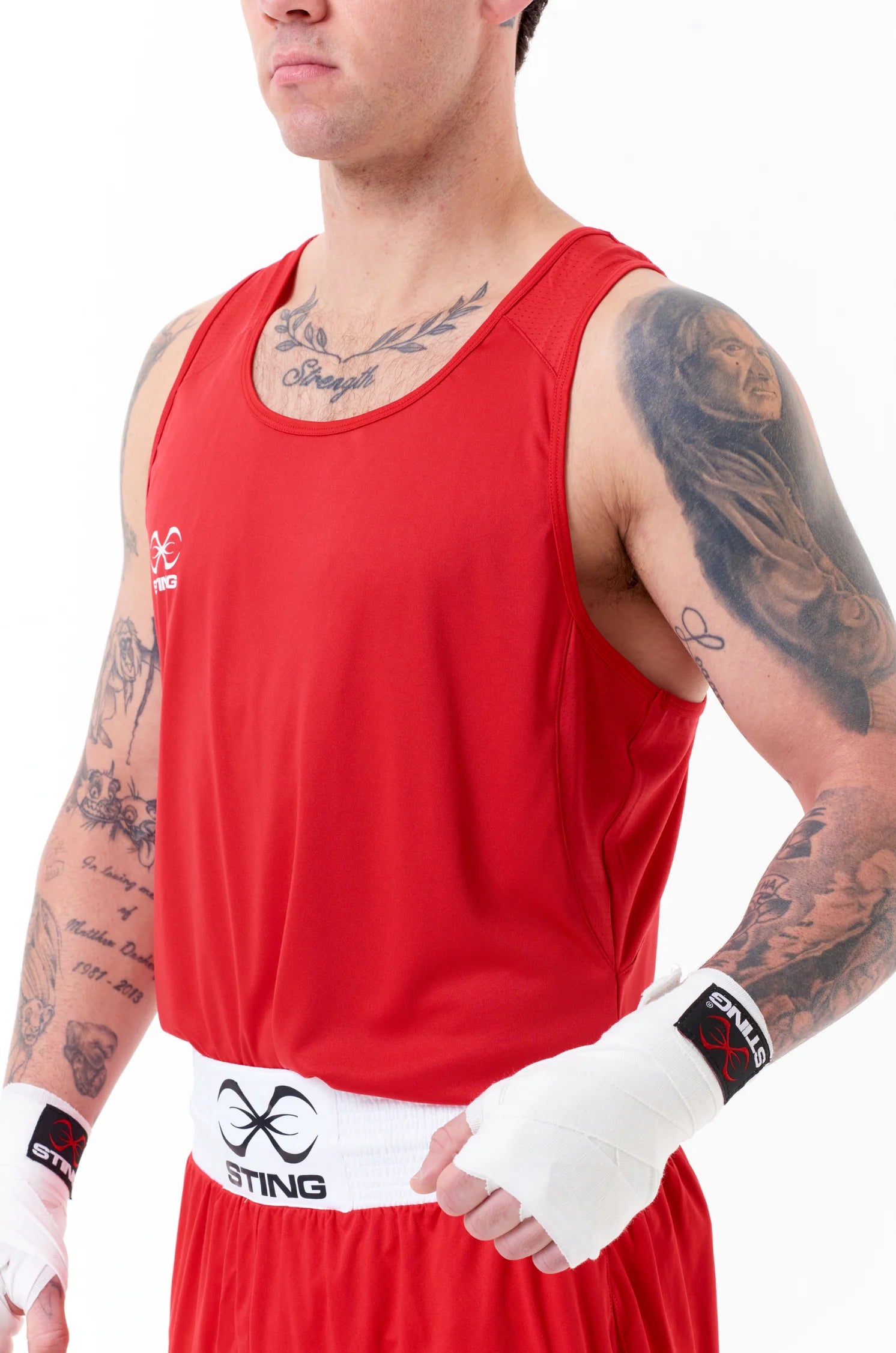 Durable Sting Mettle men’s boxing apparel singlet for training and gym use.