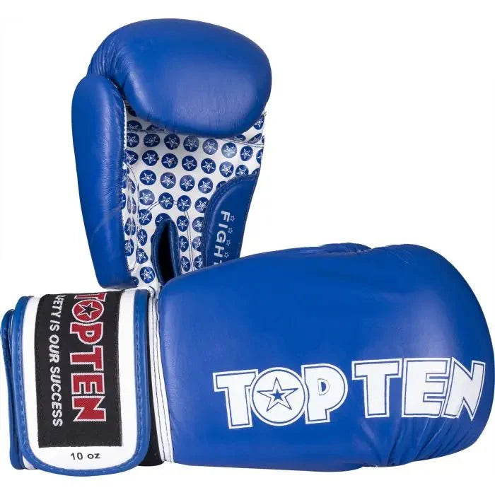 TOP TEN Boxing Gloves Fight Blue WAKO approved gloves front view for kickboxing