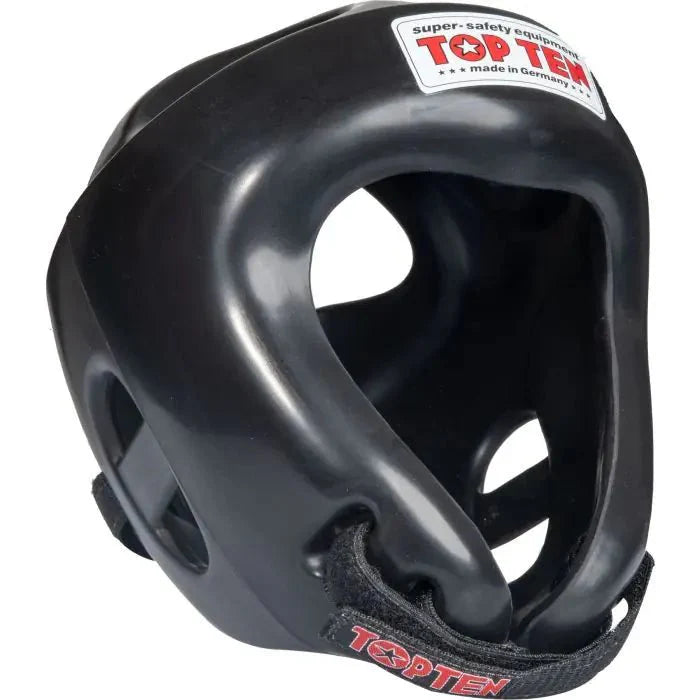 Side view of TOP TEN Competition Fight Head Guard Black for kickboxing and point fighting