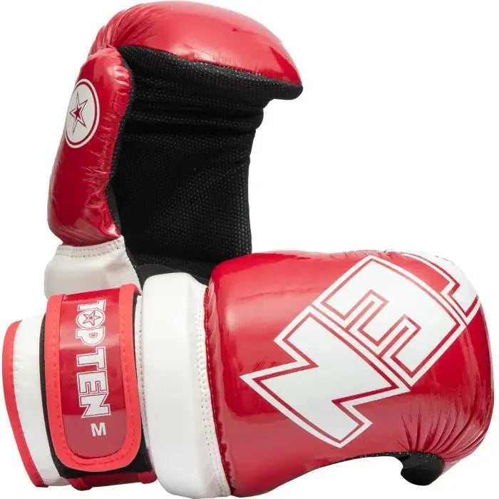 TOP TEN Pointfighter Glossy Block Red WAKO approved gloves front view for point fighting