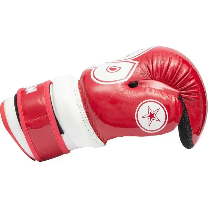 Side view of TOP TEN Pointfighter Glossy Block Red gloves showing ergonomic profile
