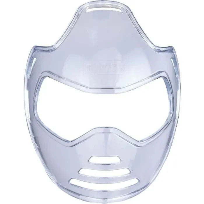 TOP TEN SafeStrike face mask front view showing transparent martial arts face guard design