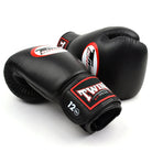 Twins Special BGVL4 Black sparring gloves with secure Velcro strap and multi-layer foam padding.