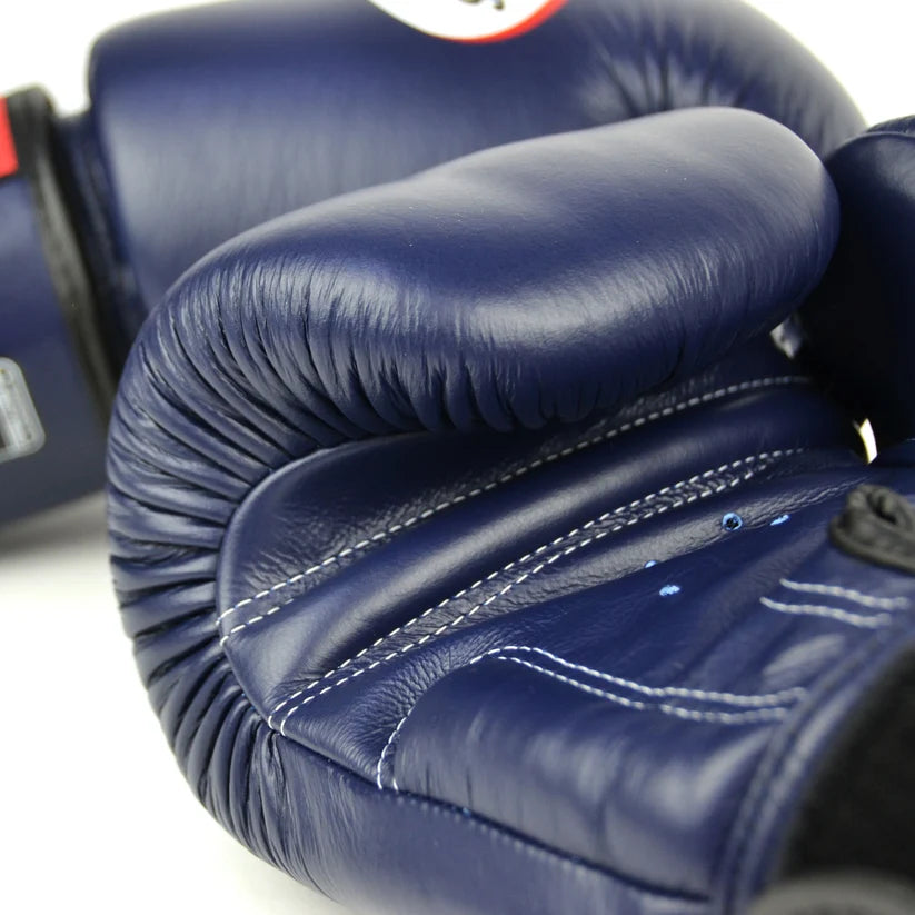Hook and loop wrist strap close-up on Twins Boxing Gloves Navy