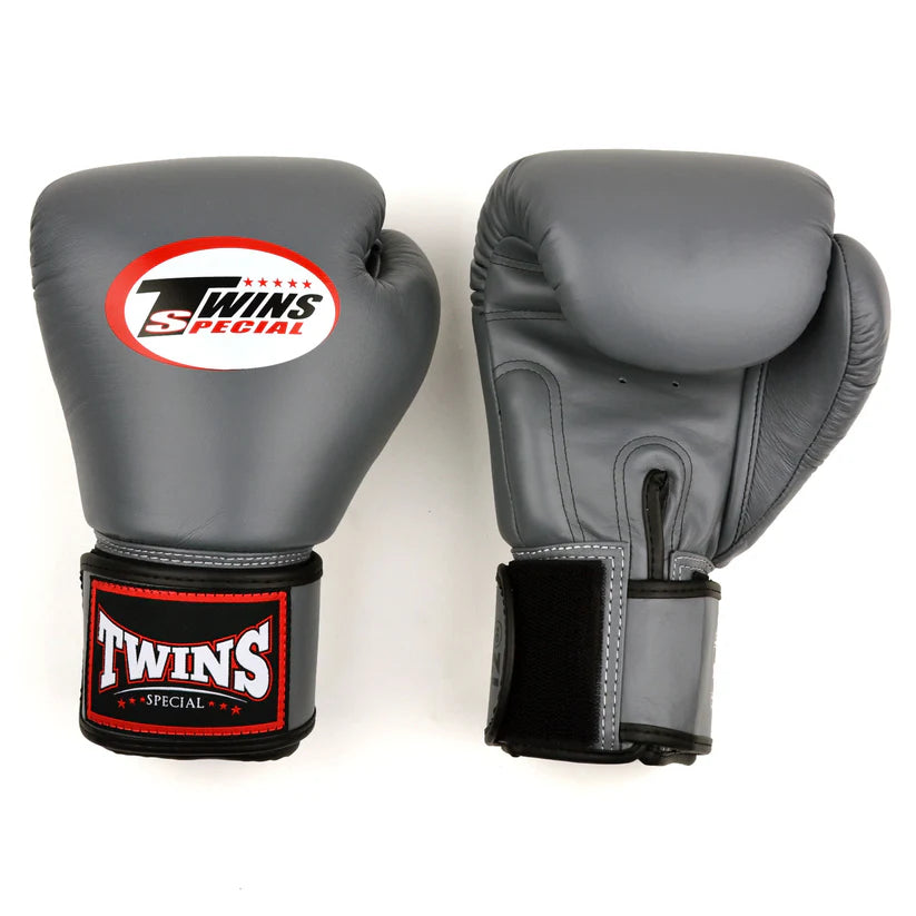 Twins Special BGVL4 Grey boxing gloves handmade in Thailand with premium leather for Muay Thai and sparring.