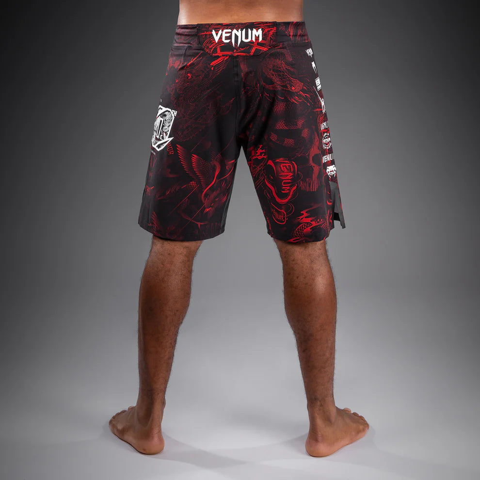 Back view of Venum 20th Anniversary Fightshorts Black Red for combat sports training