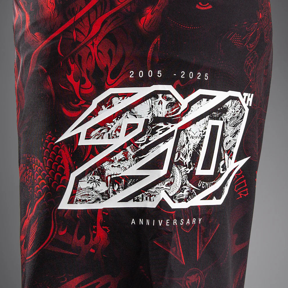 Venum 20th Anniversary Fightshorts Black Red styled with matching combat sports apparel