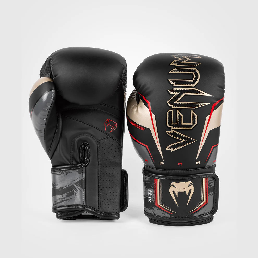 Handcrafted in Thailand Venum Elite Evo boxing gloves with premium Japanese microfiber.
