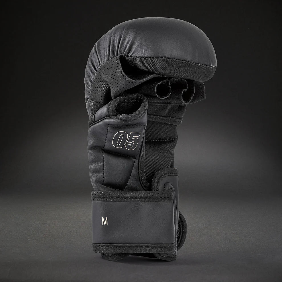 Palm view of Venum Impact Evo MMA Sparring Gloves Black showing reinforced palm
