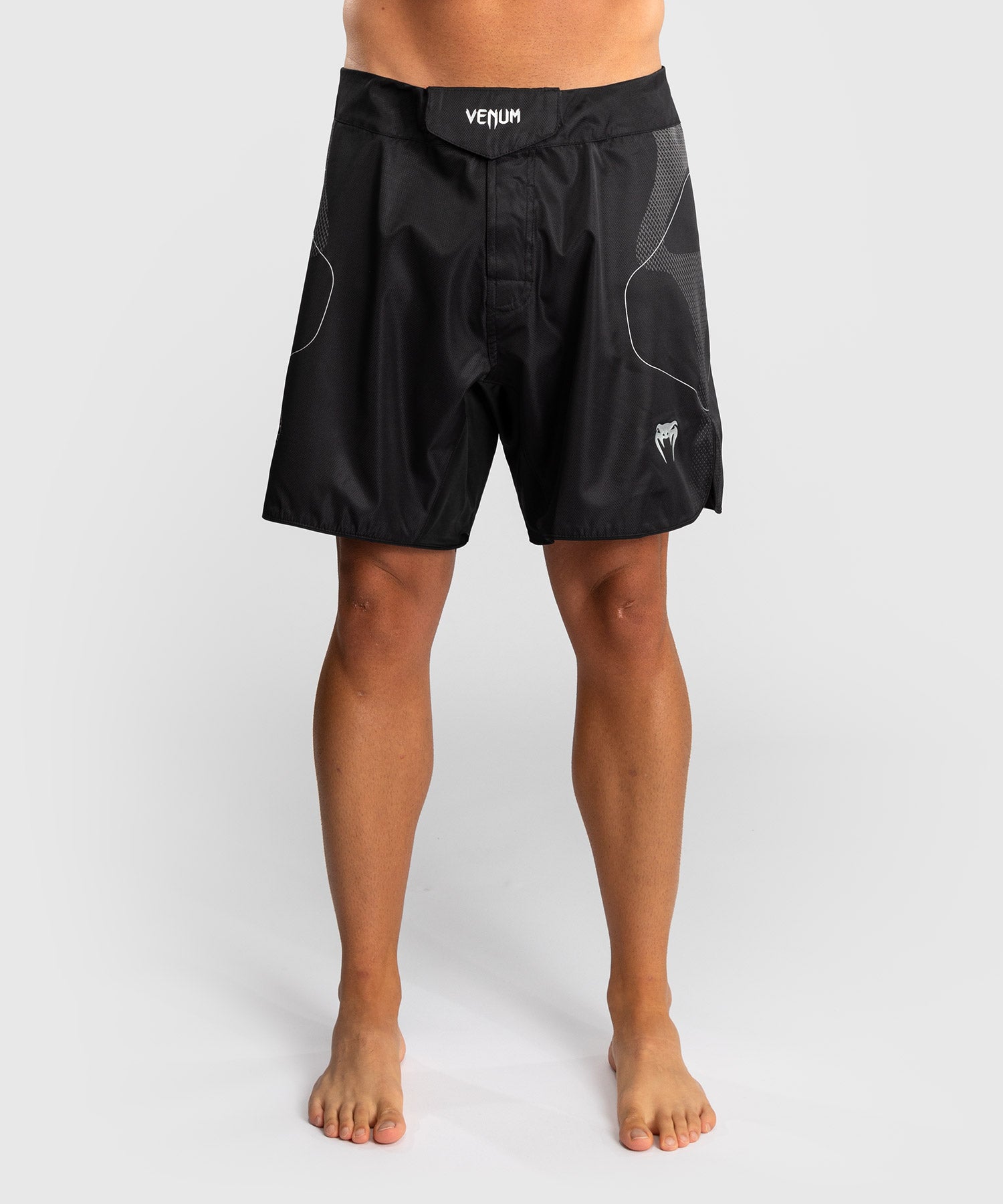 Venum Nexus fight shorts Black Silver front view