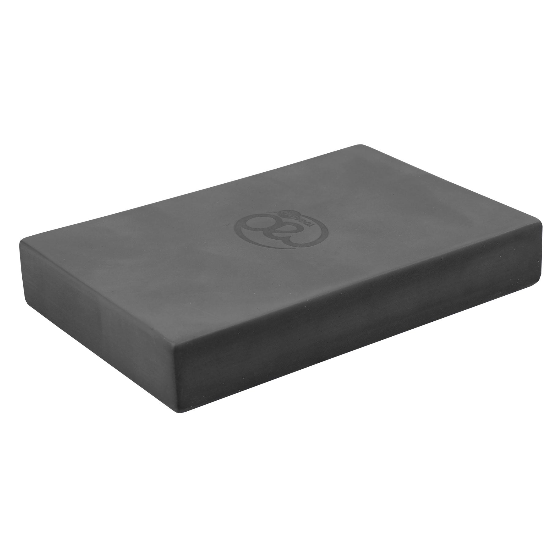 Angled view of Yoga-Mad grey yoga block showing smooth chamfered edges for comfort and safety.