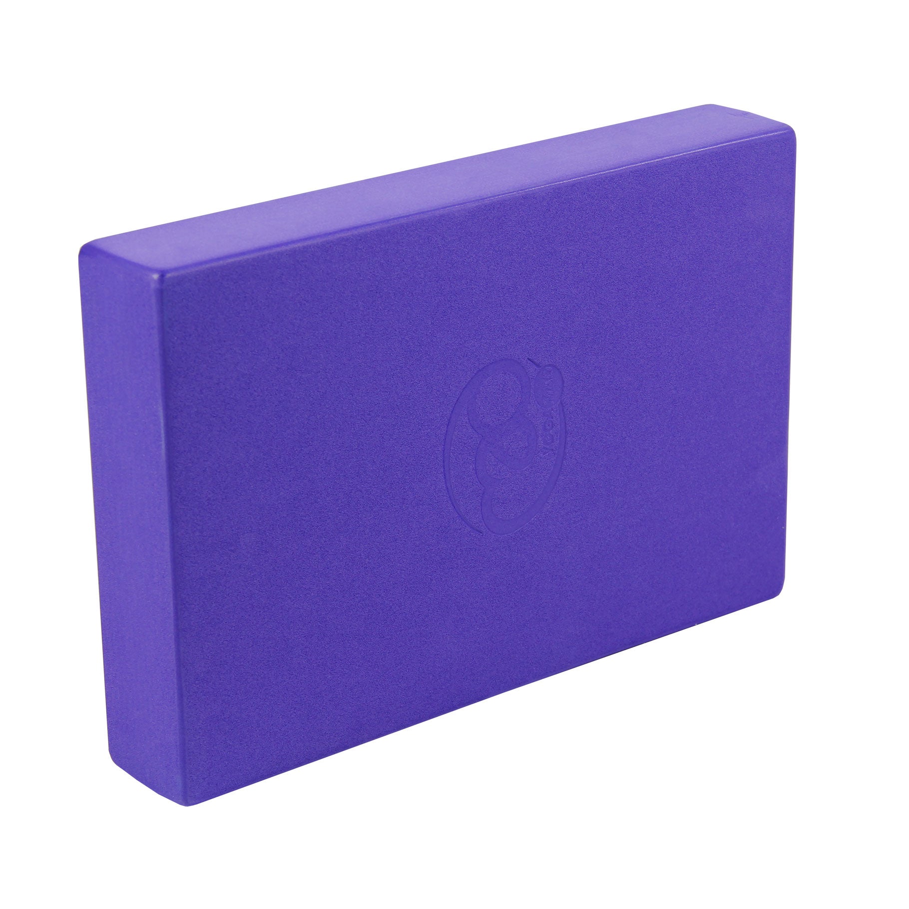 Side profile of Yoga-Mad purple yoga block highlighting solid EVA foam build and ergonomic design.