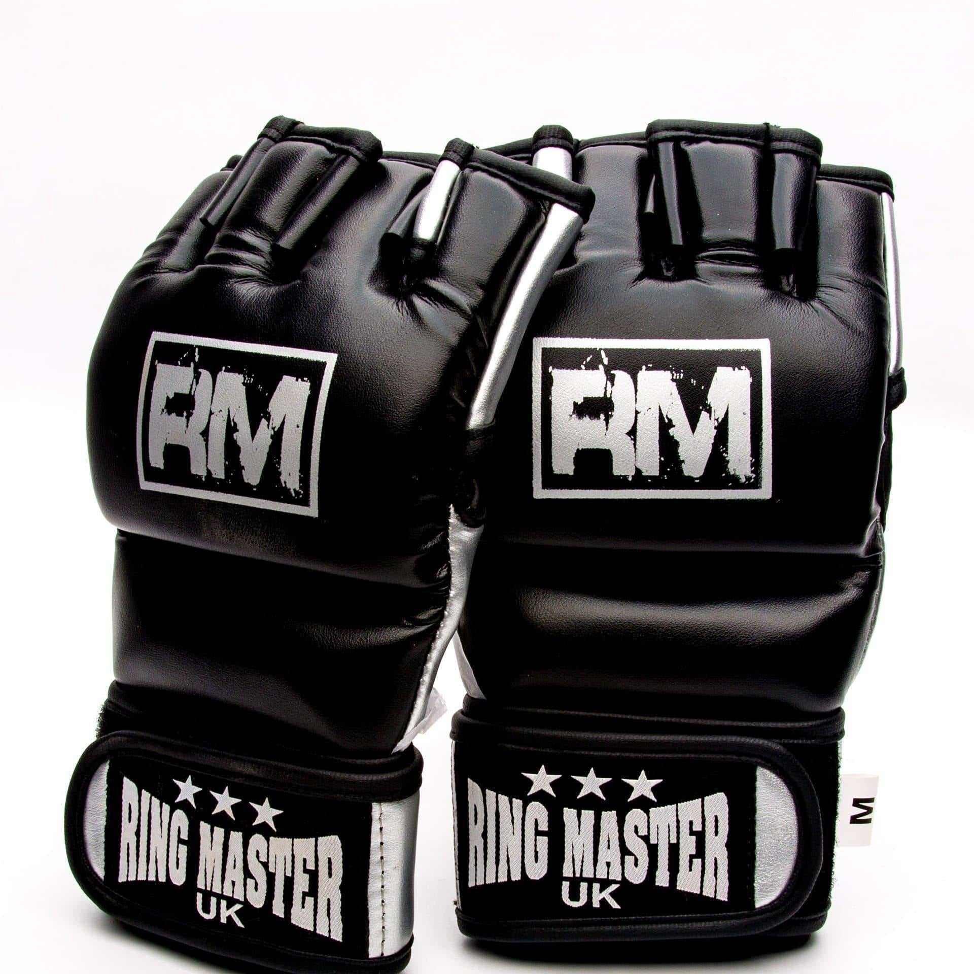 RingMaster Sports MMA Gloves Synthetic Leather Black and Silver Image 1
