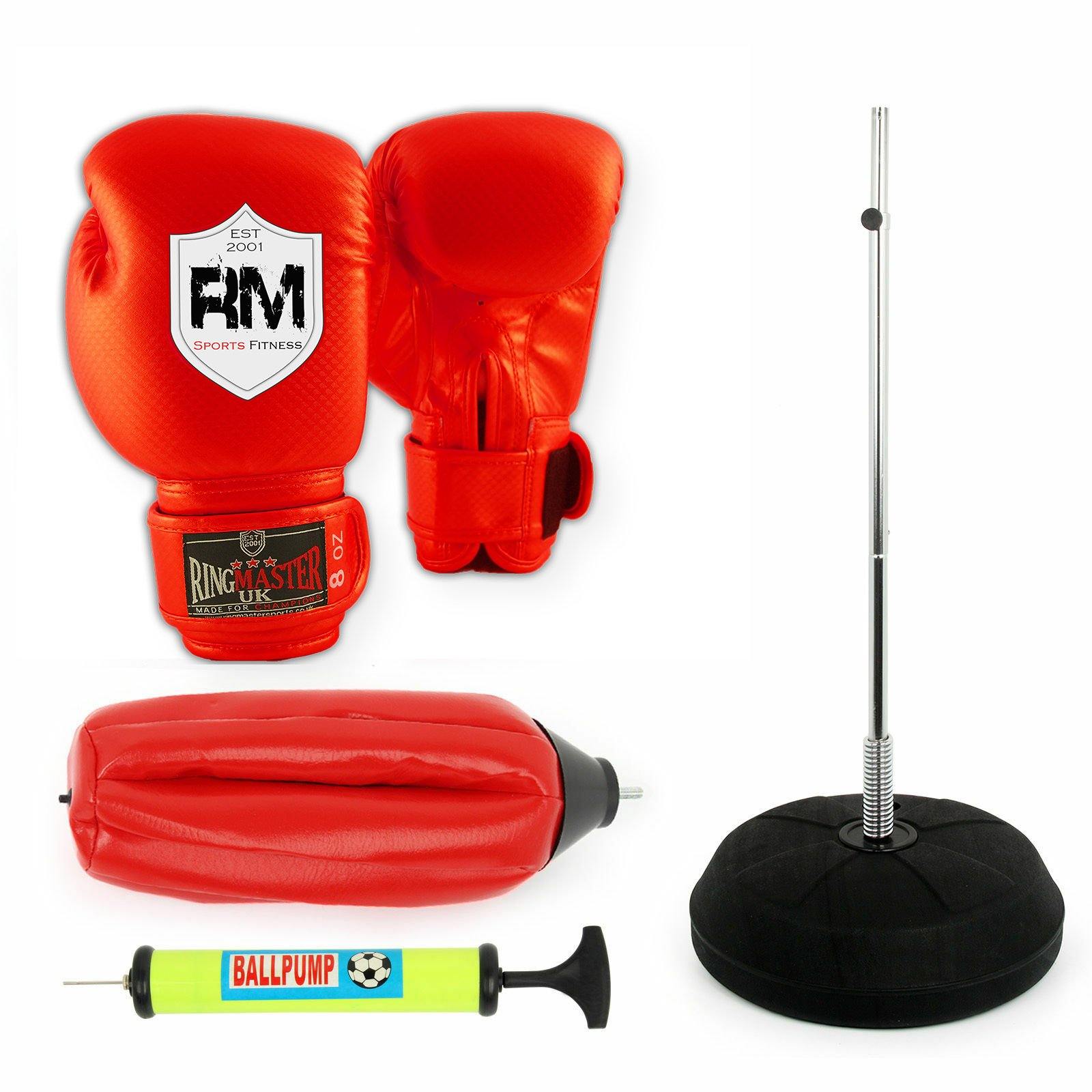 STANDING ADJUSTABLE PUNCH BAG BALL SET INCLUDES RINGMASTER SPORTS GLOVES MITTS BOXING UK NEW - RingMaster Sports