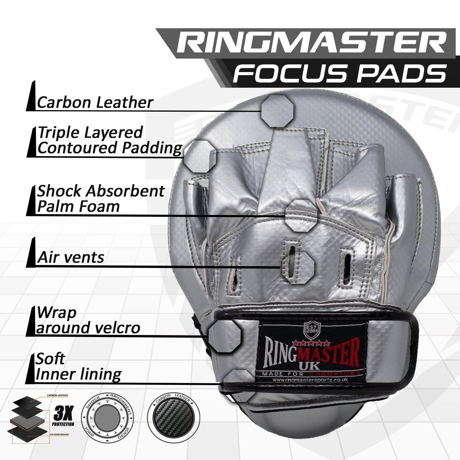 RingMaster Sports Ultralight Focus Pads Carbon Leather One Size Silver - RingMaster Sports