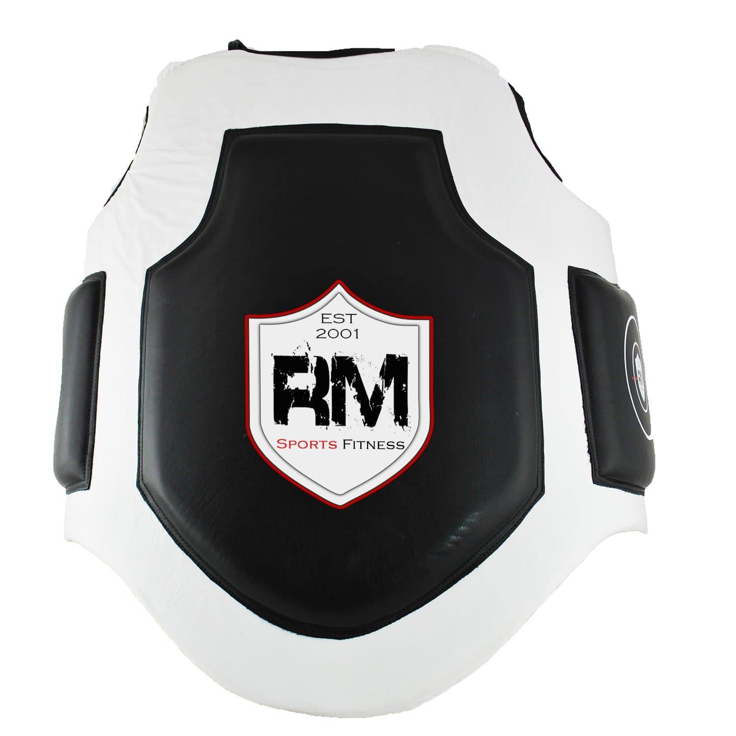 RingMasterUK Body Protector Chest Guard Synthetic Leather Training MMA Kickboxing (Black/White) - RingMaster Sports