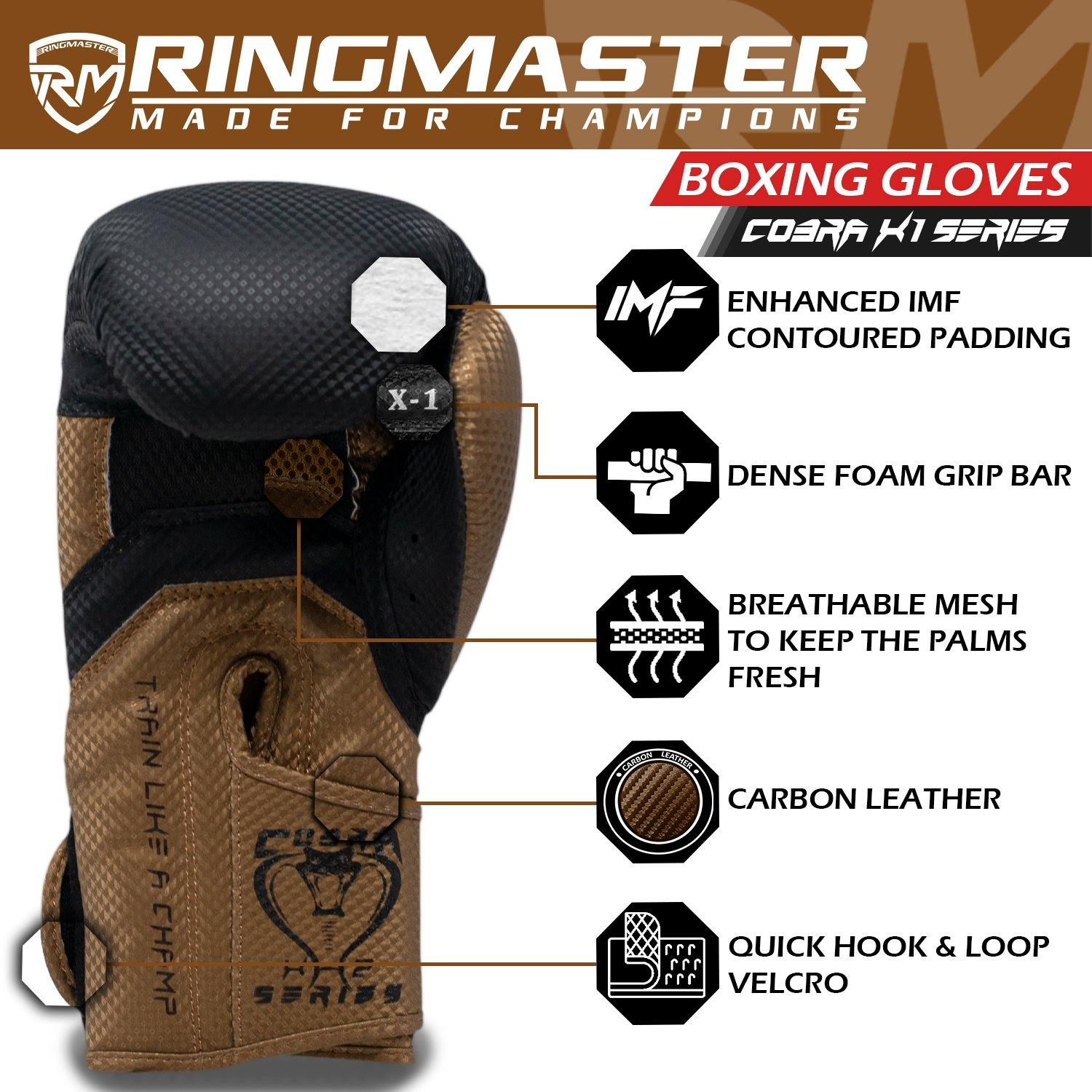 RingMaster Sports Boxing Gloves CarbonTech Leather Cobra Series - RingMaster Sports