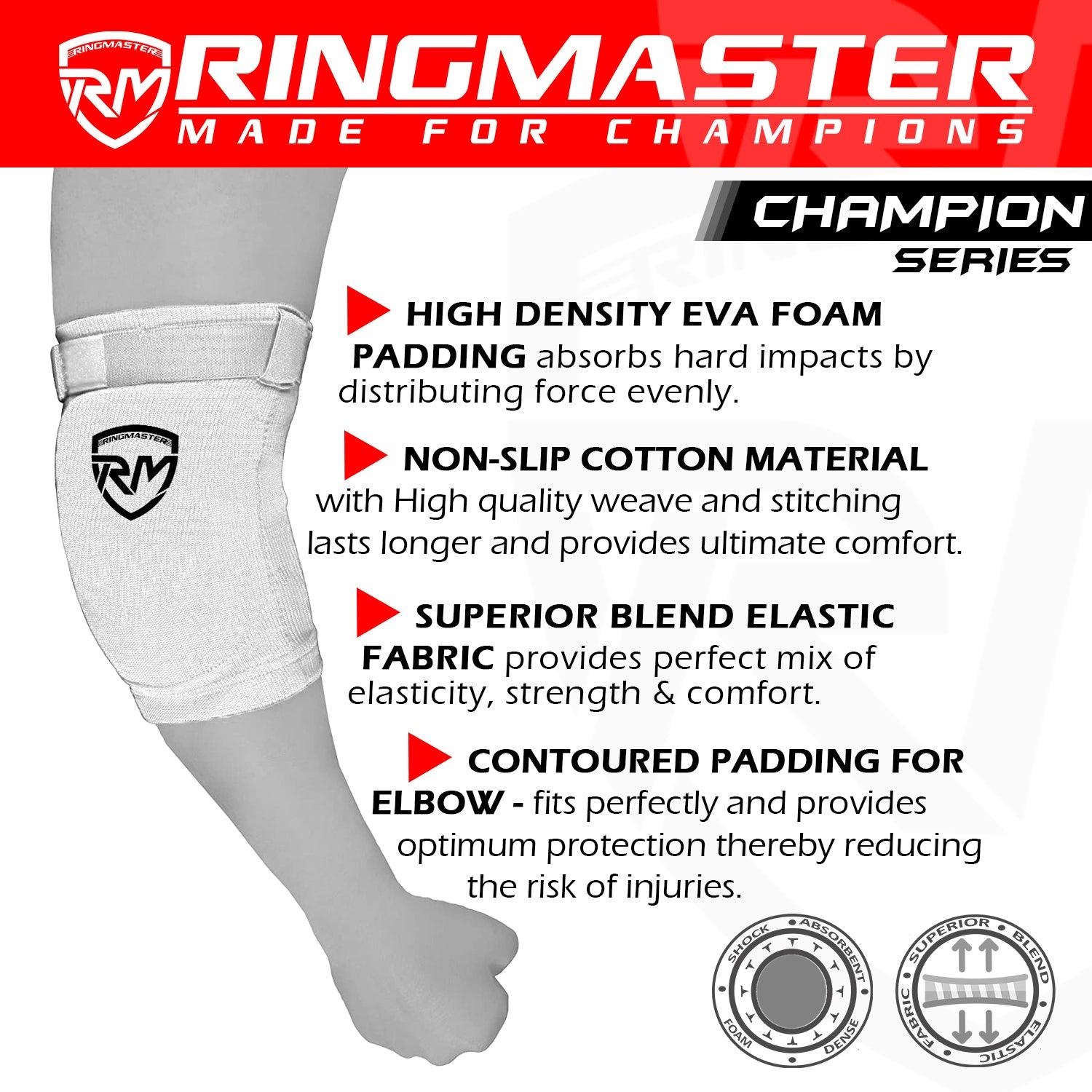 RingMaster Sports Kids Elbow Pads Champion Series White - RINGMASTER SPORTS - Made For Champions
