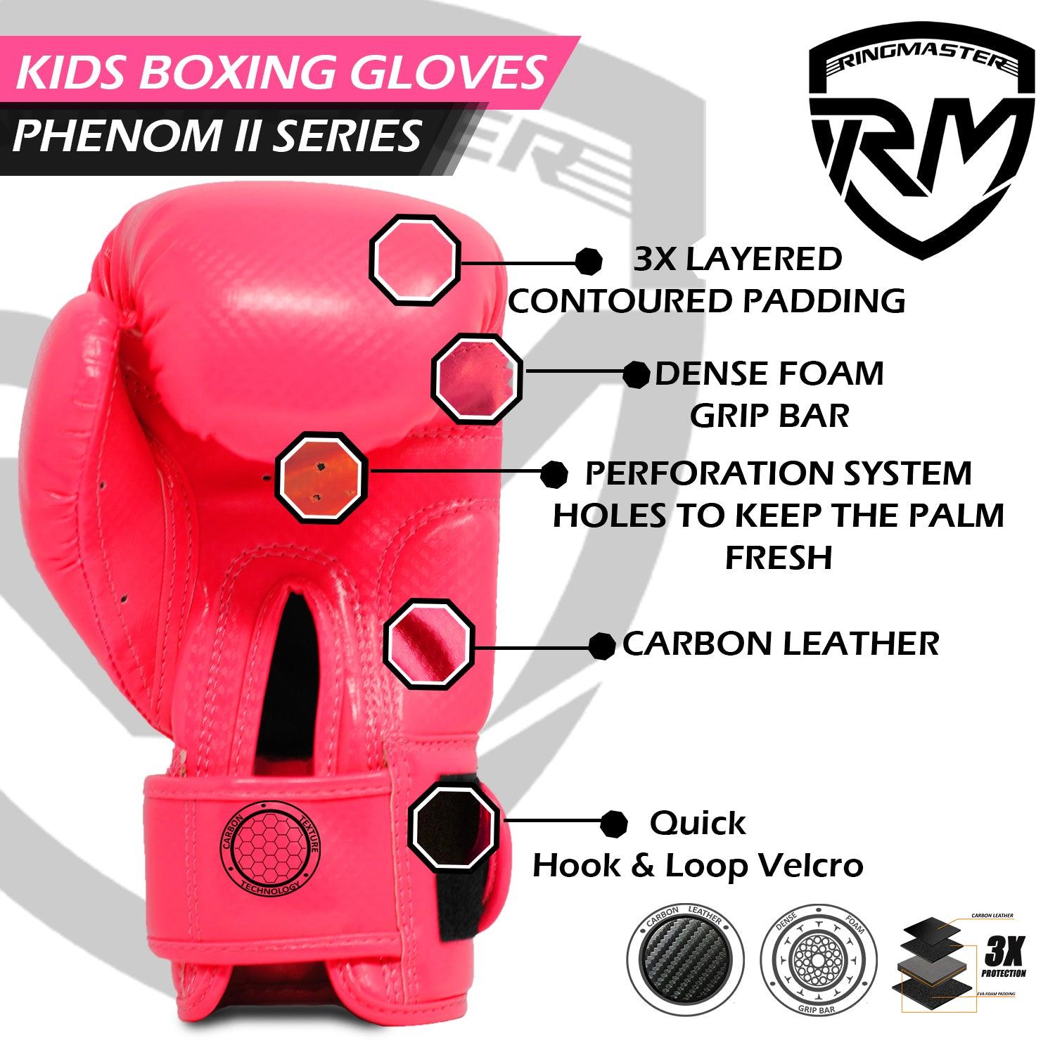 RingMaster Sports - Phenom Kids Boxing Gloves CarbonTech Bright Pink - RingMaster Sports