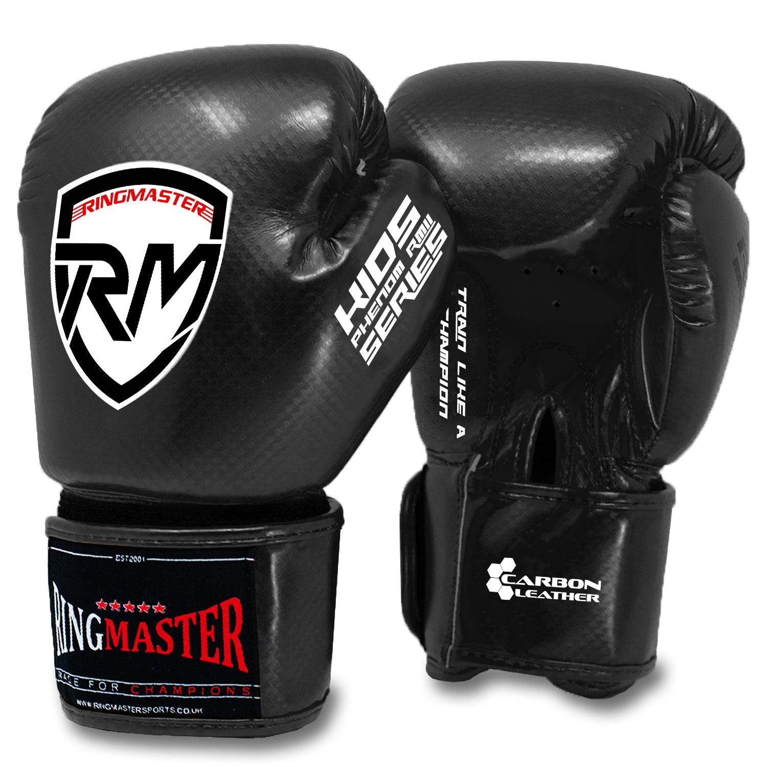RingMaster Sports - Phenom Kids Boxing Gloves CarbonTech Black - RINGMASTER SPORTS - Made For Champions