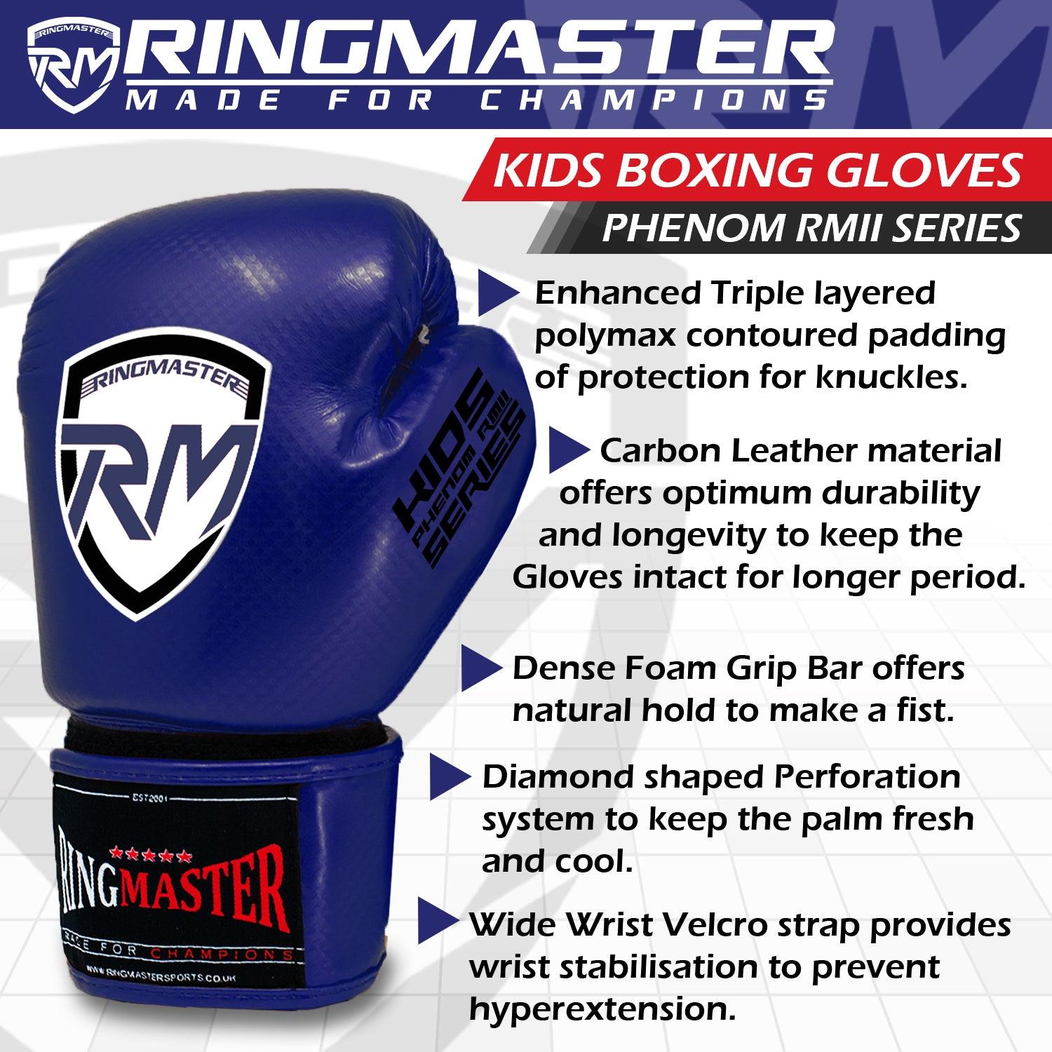 RingMaster Sports - Phenom Kids Boxing Gloves CarbonTech Blue - RINGMASTER SPORTS - Made For Champions