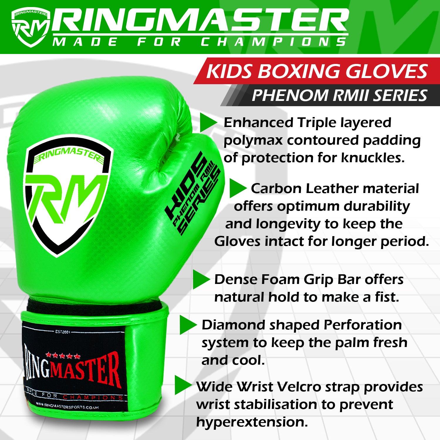 RingMaster Sports - Phenom Kids Boxing Gloves CarbonTech Green - RINGMASTER SPORTS - Made For Champions