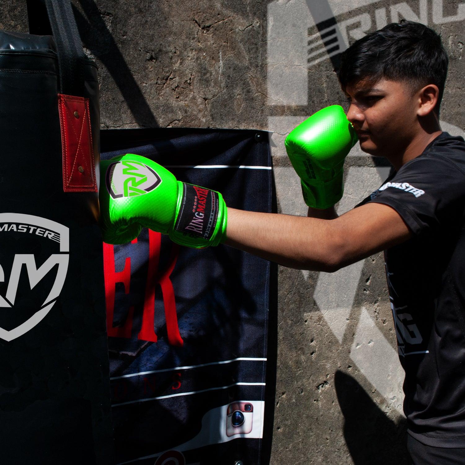 RingMaster Sports - Phenom Kids Boxing Gloves CarbonTech Green - RINGMASTER SPORTS - Made For Champions