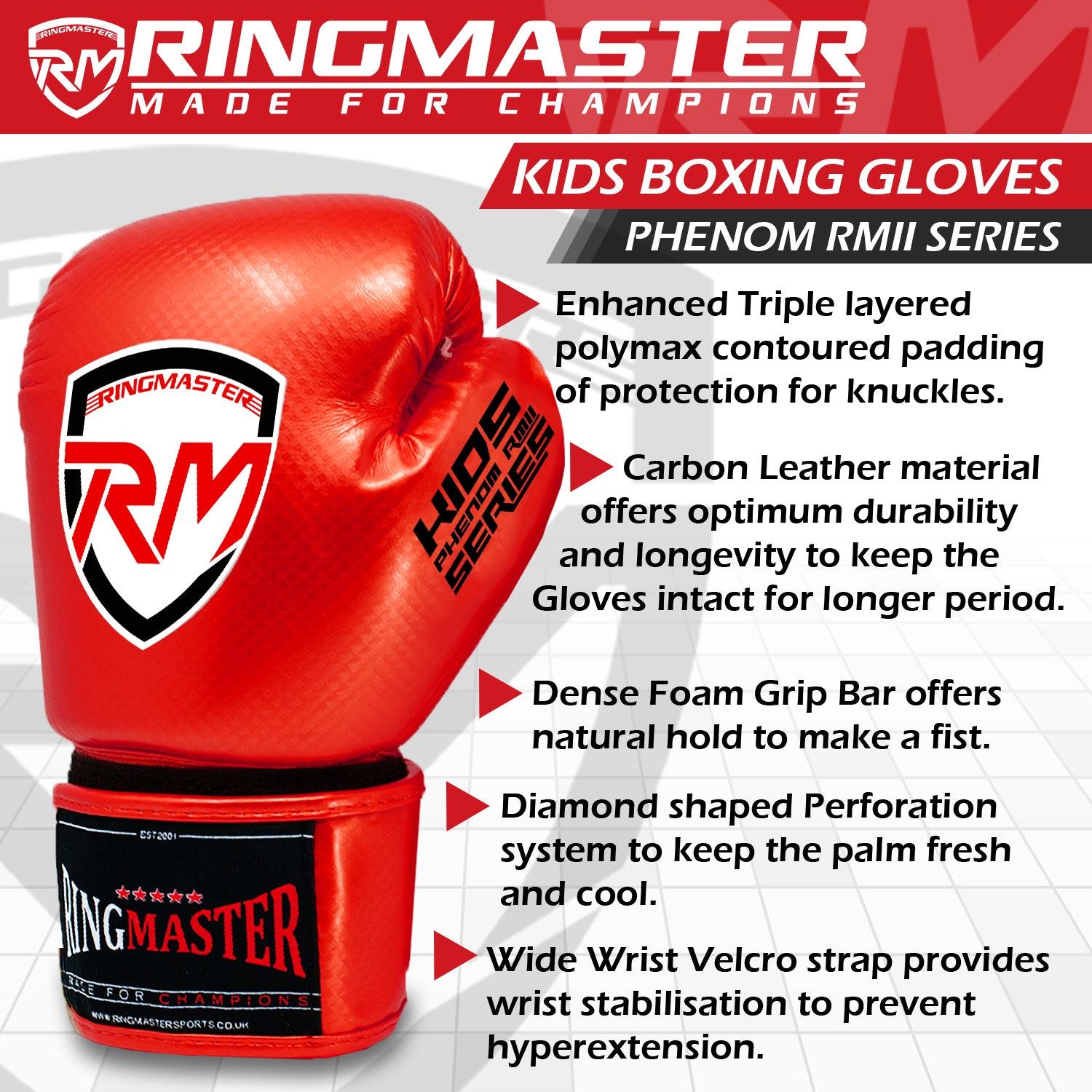 RingMaster Sports - Phenom Kids Boxing Gloves CarbonTech Red - RINGMASTER SPORTS - Made For Champions