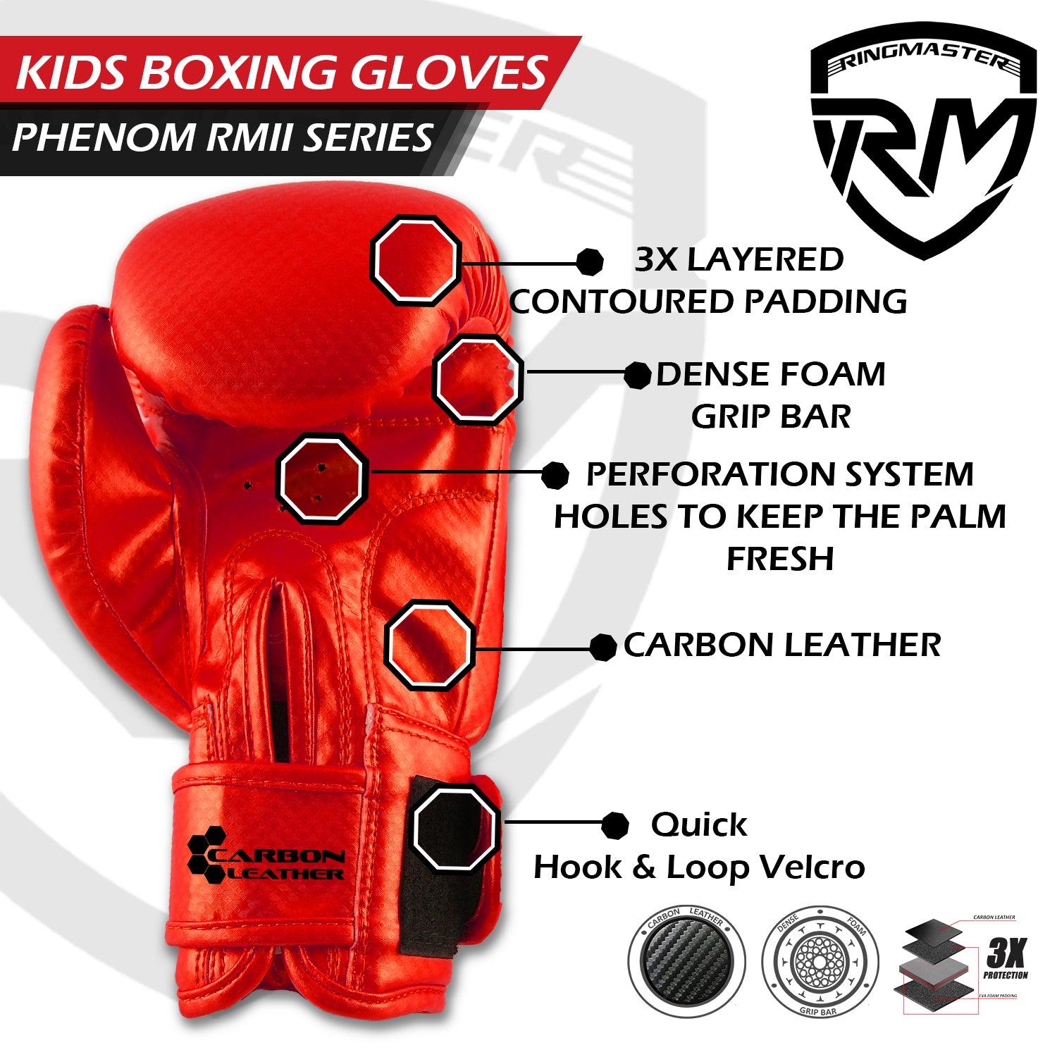 RingMaster Sports - Phenom Kids Boxing Gloves CarbonTech Red - RINGMASTER SPORTS - Made For Champions