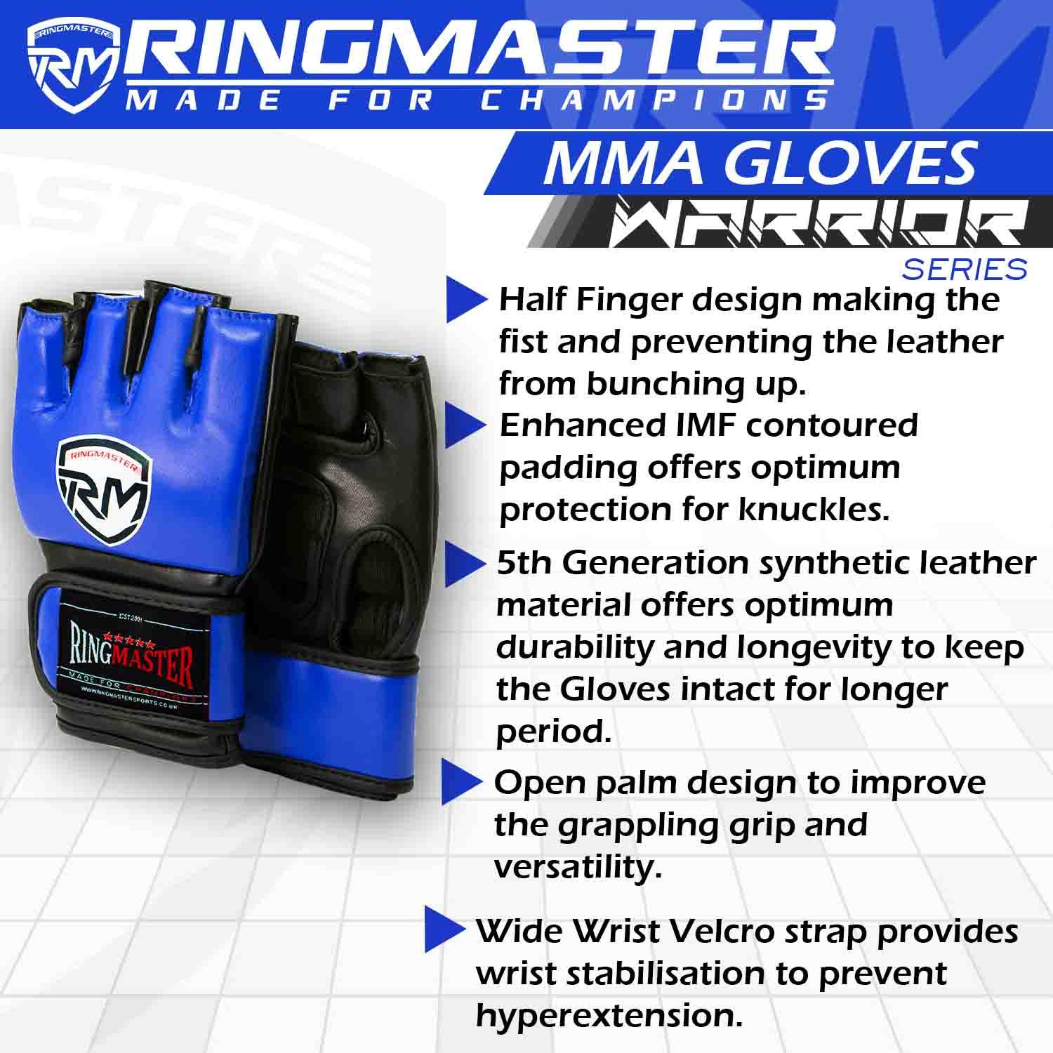 RingMaster Sports Warrior Series MMA Gloves 5oz Blue - RingMaster Sports