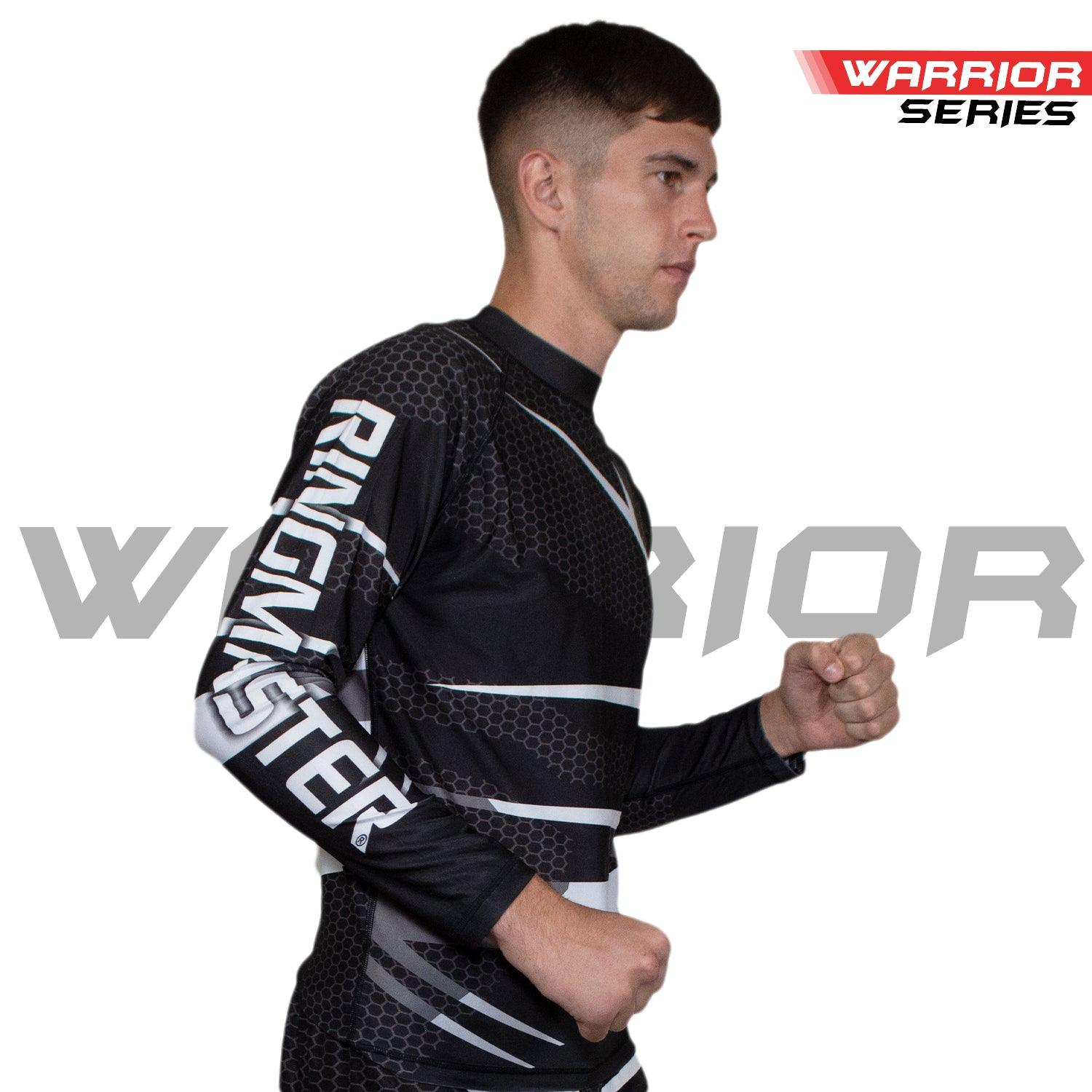 RingMaster Sports Full Sleeve Rash Guard Warrior Series Black White Stripes - RINGMASTER SPORTS - Made For Champions