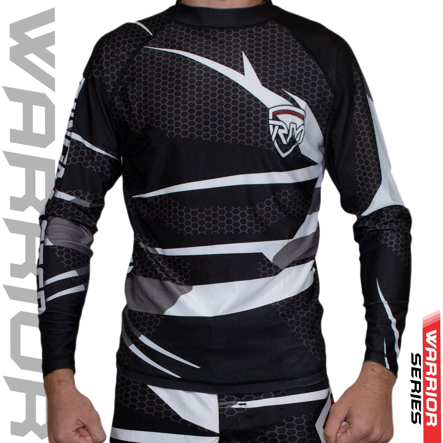 RingMaster Sports Full Sleeve Rash Guard Warrior Series Black White Stripes - RINGMASTER SPORTS - Made For Champions