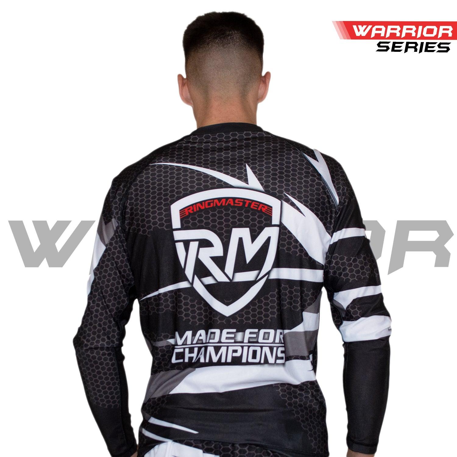 RingMaster Sports Full Sleeve Rash Guard Warrior Series Black White Stripes - RINGMASTER SPORTS - Made For Champions