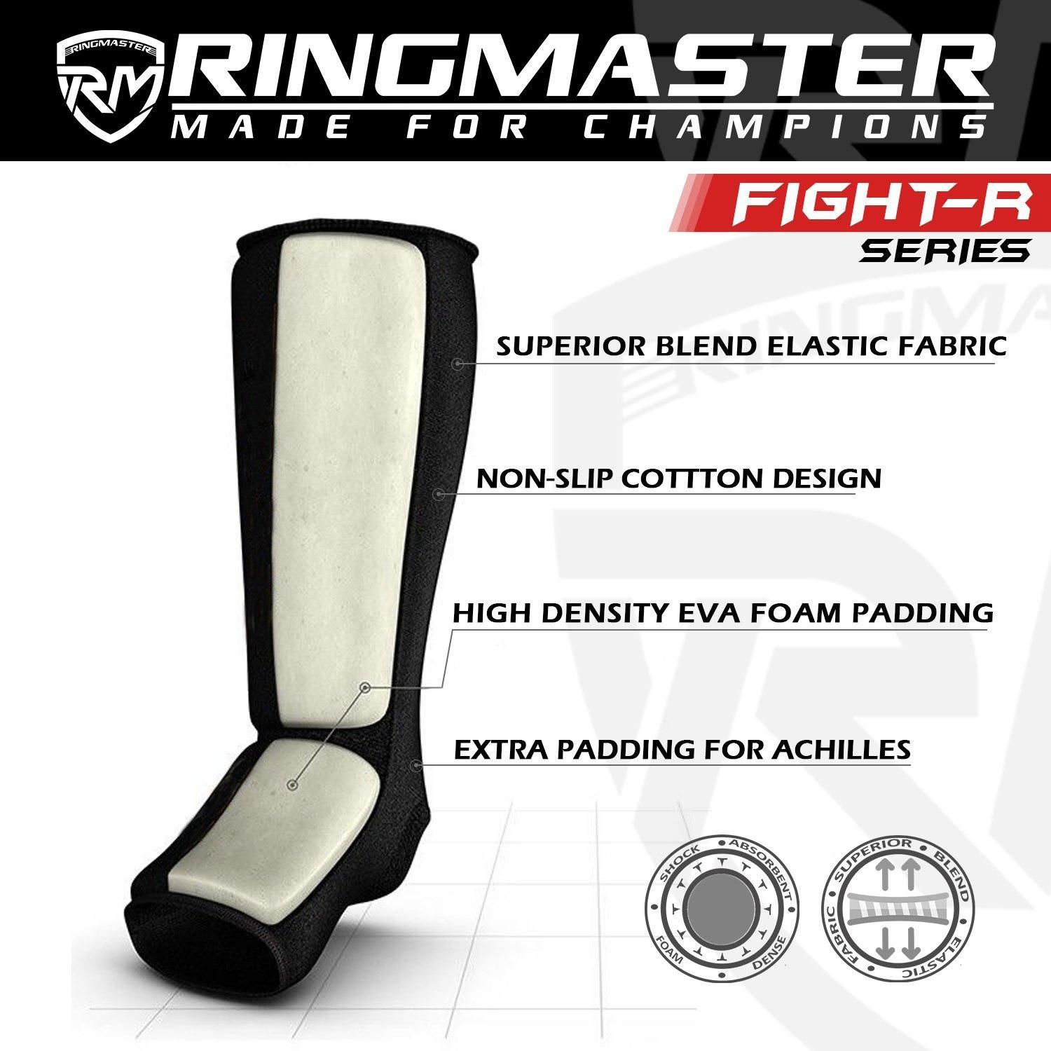 RingMaster Sports Slip-on Elastic Shin & Instep Pads Black - RingMaster Sports