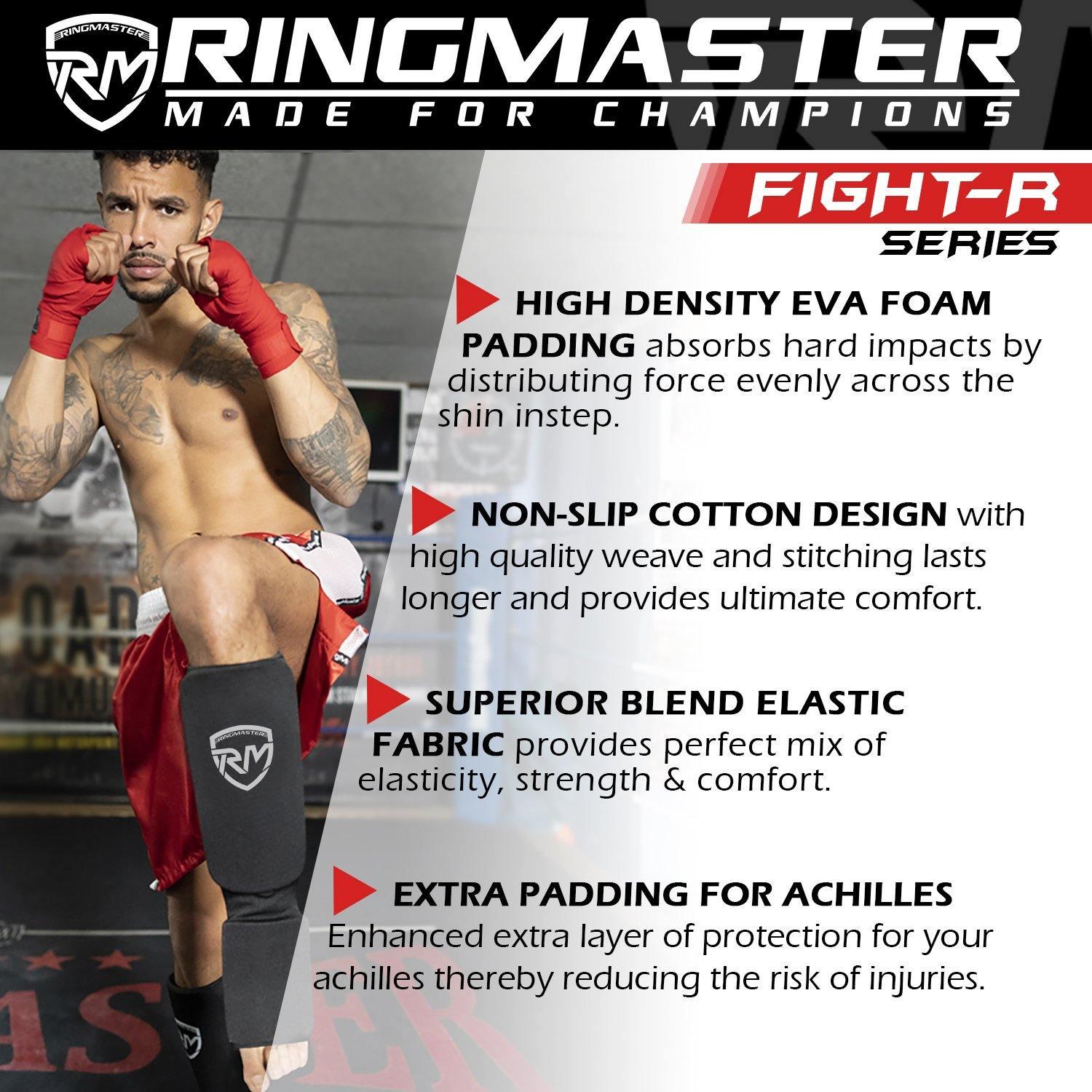 RingMaster Sports Slip-on Elastic Shin & Instep Pads Black - RingMaster Sports