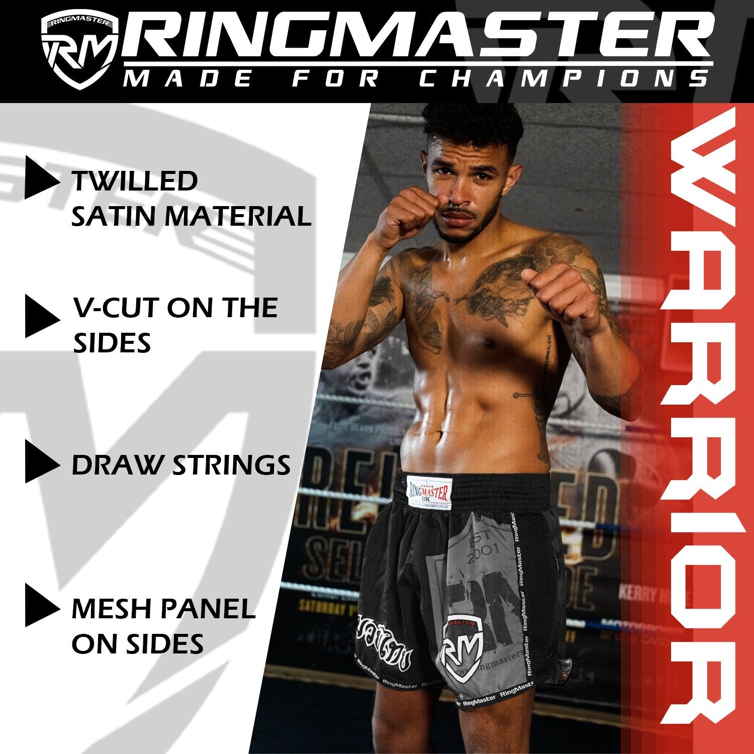 RingMaster Sports Warrior Thai / Kickboxing Shorts Black - RingMaster Sports