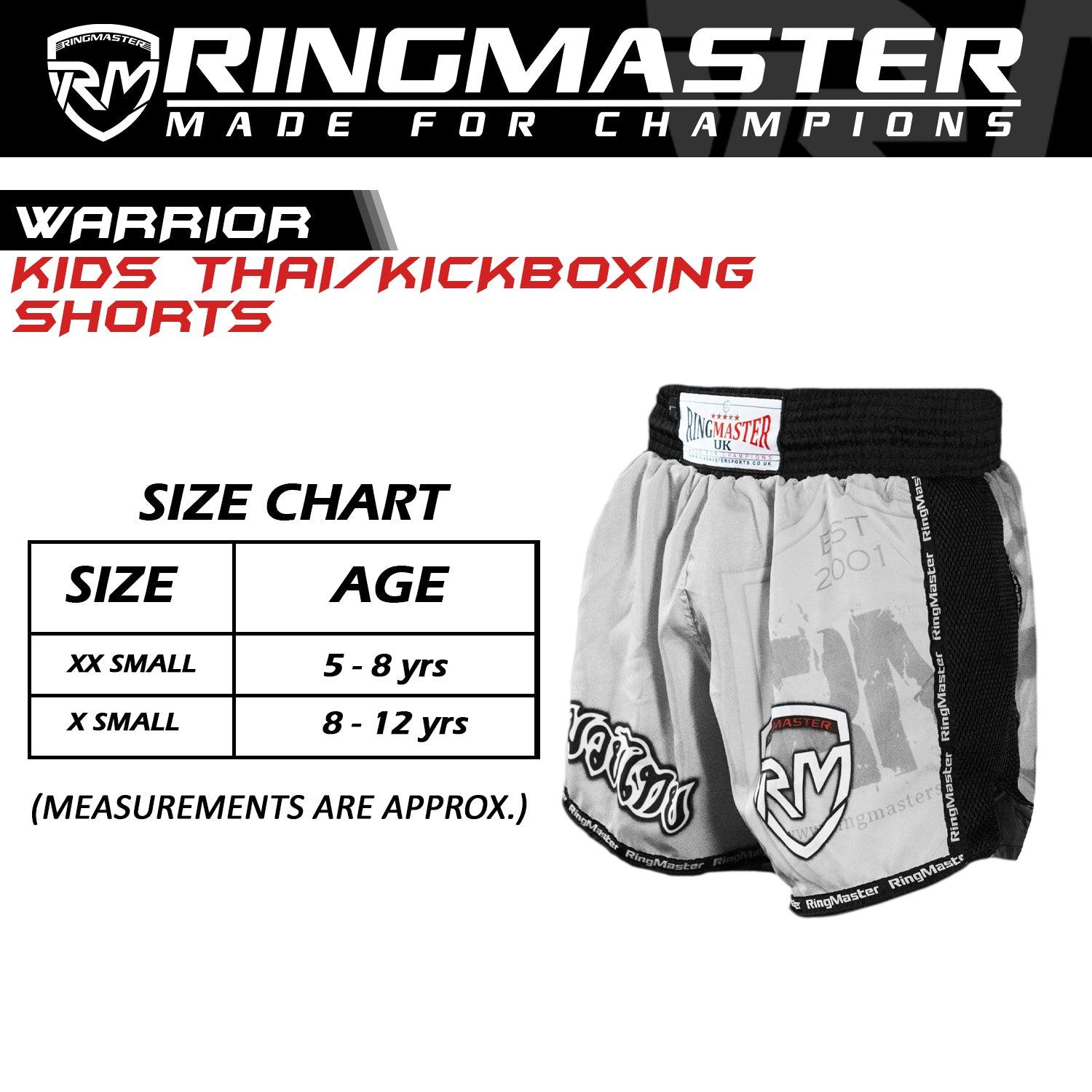RingMaster Sports Warrior Kids Thai / Kickboxing Shorts White - RingMaster Sports