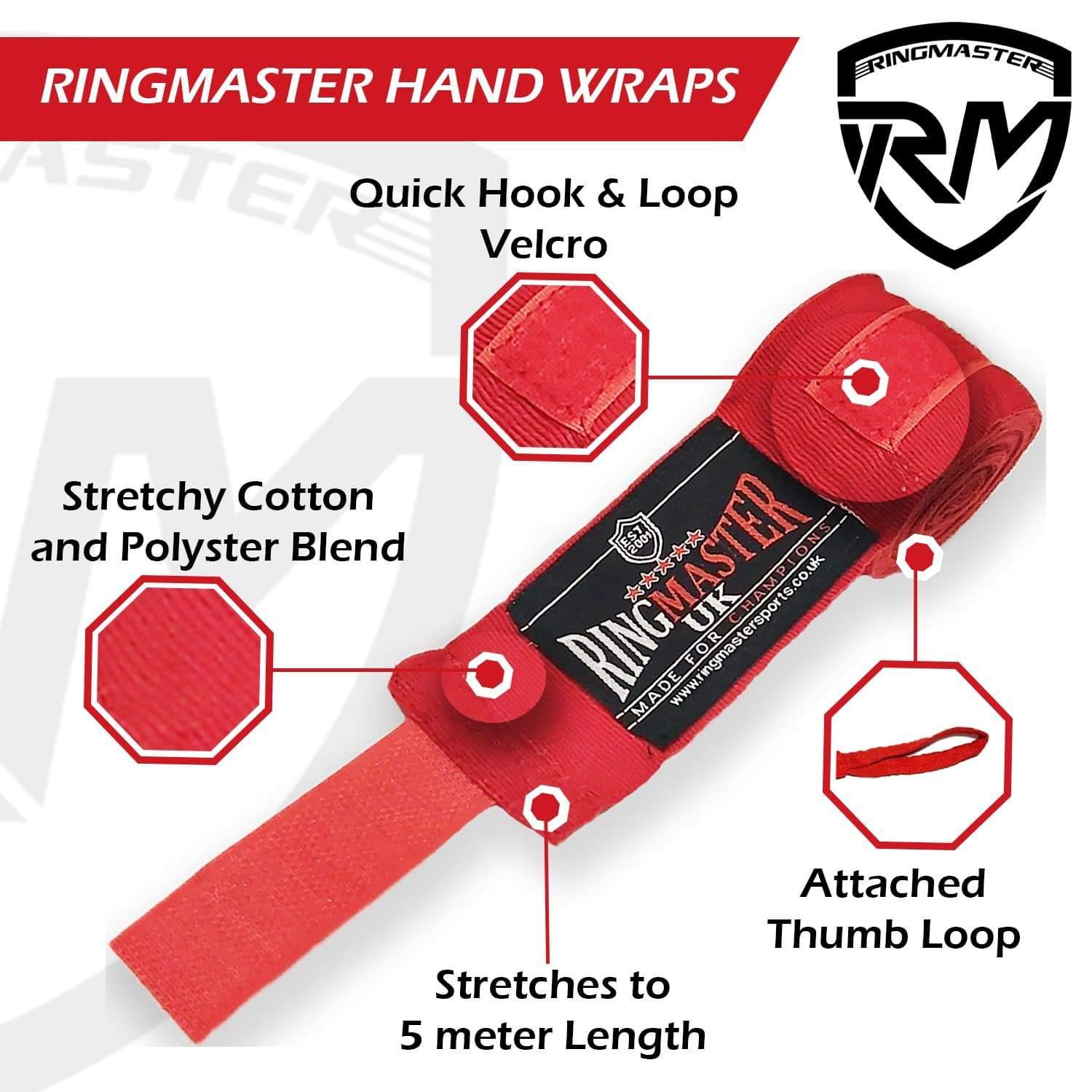 RingMaster Sports Hand Wraps, Boxing Equipment, muay thai hand wraps, handwraps for boxing, hand straps, best boxing hand wraps, best boxing wraps, boxing tape for hands, boxing handwraps, quick wraps, mma hand wraps, boxing inner gloves, muay thai wraps, hand wraps, boxing wraps, boxing hand wraps, boxing wrist wraps Red